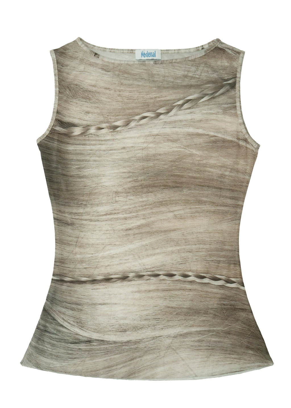 Nedenal Ex-Voto Blonde Wrap Print Mesh Boatneck Vest - Off-White