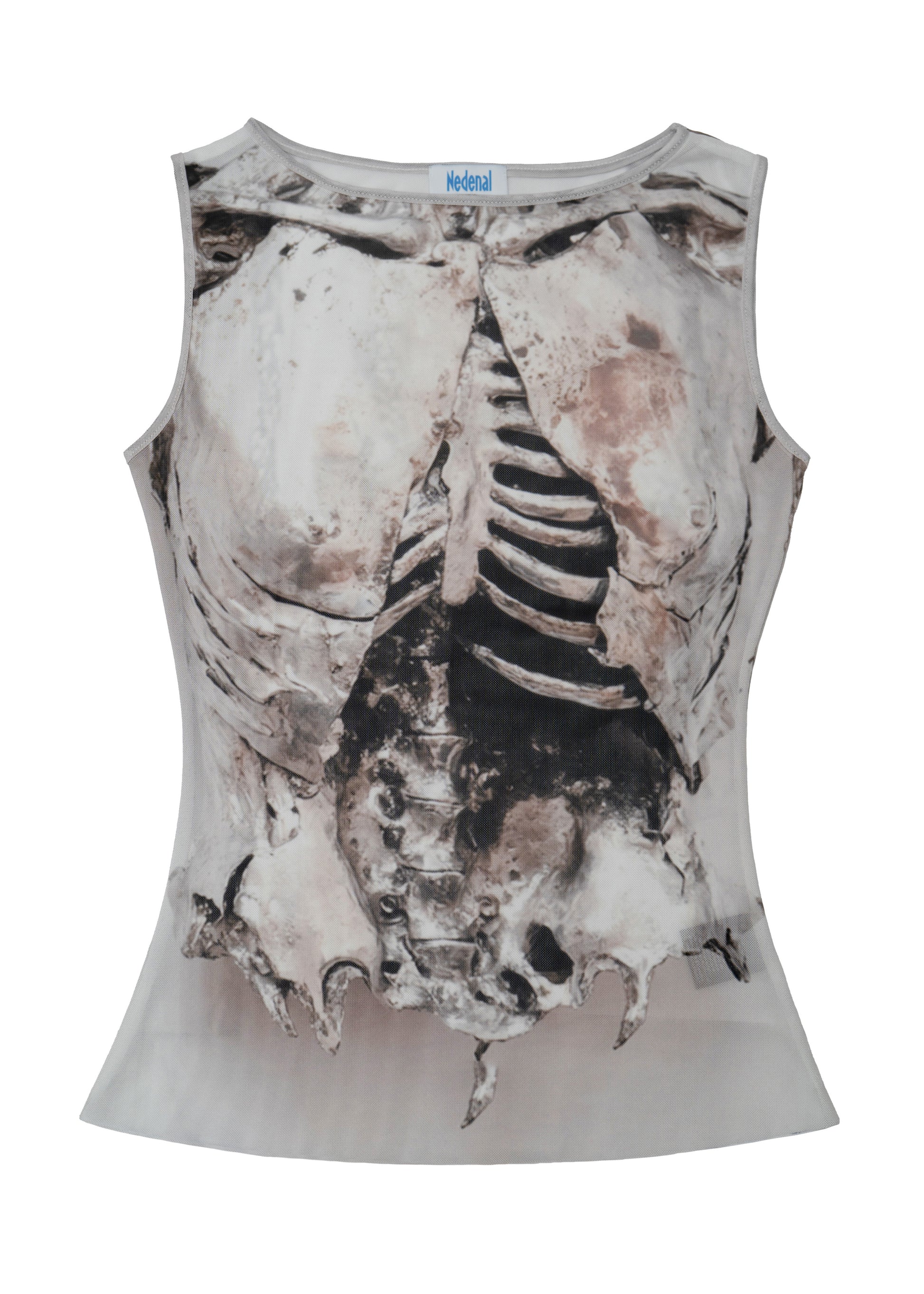Nedenal Ex-Voto Mechanical Torso Mesh Boatneck Vest - Off-White