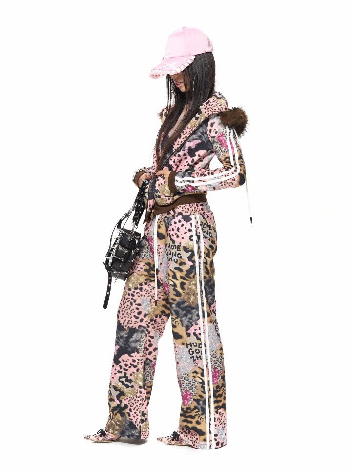 Leopard "Devil Horn" Plush Tracksuit