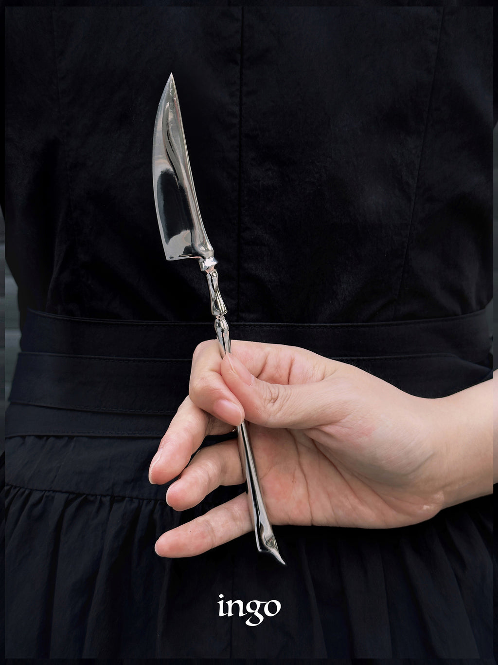 ingo | "Bony Ritual" Silver Cutlery Set – Artisan Bio-Organic Stainless Steel Knife, Fork & Spoon, Gothic Art Tableware