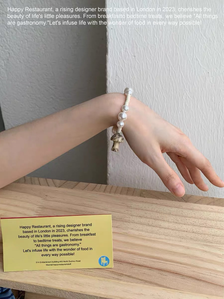 Natural Carved Mushroom & Apple Organic Stone Charm Bracelet