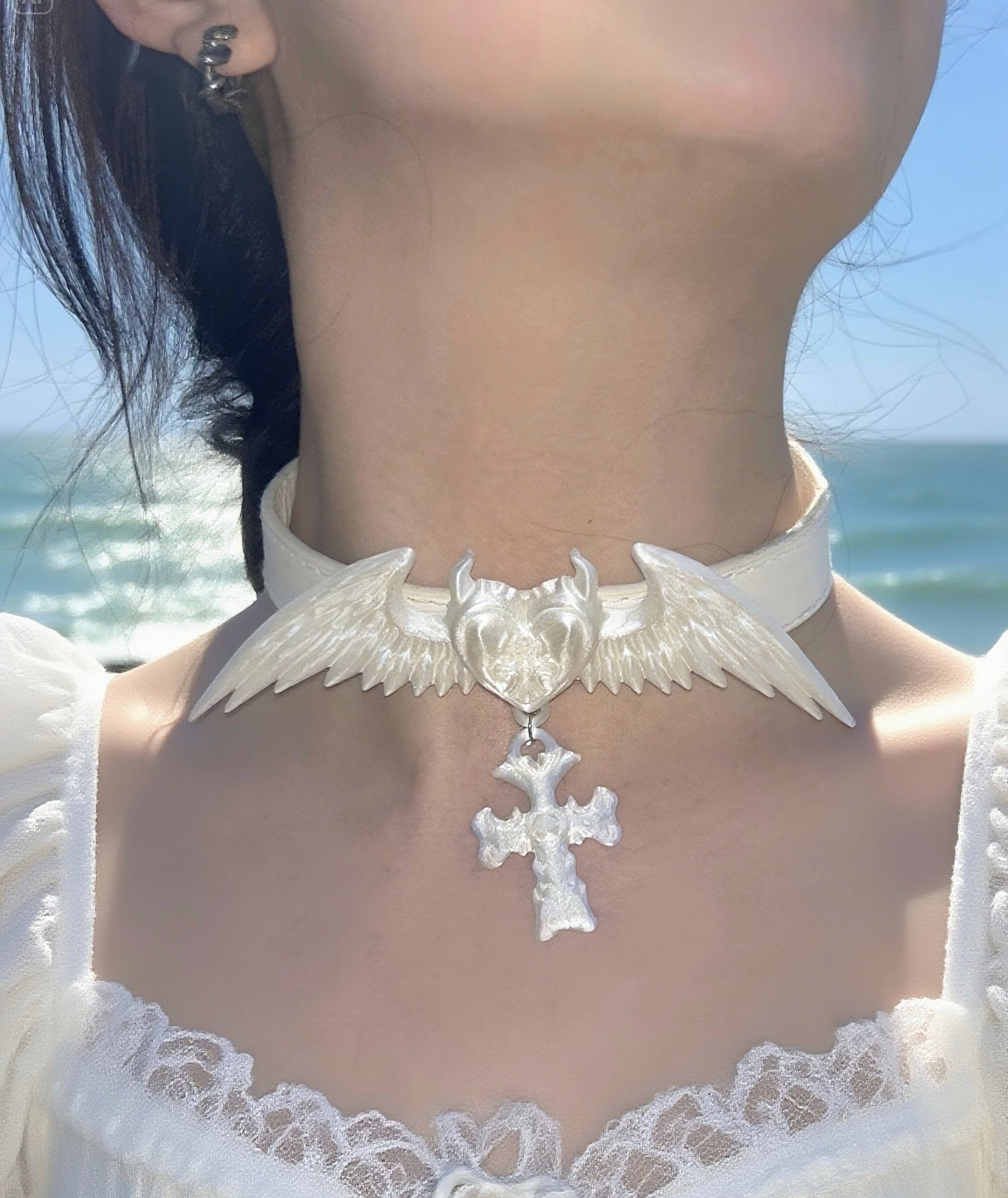 Pure Angel 3D Printing Sculptural Choker in Silk White