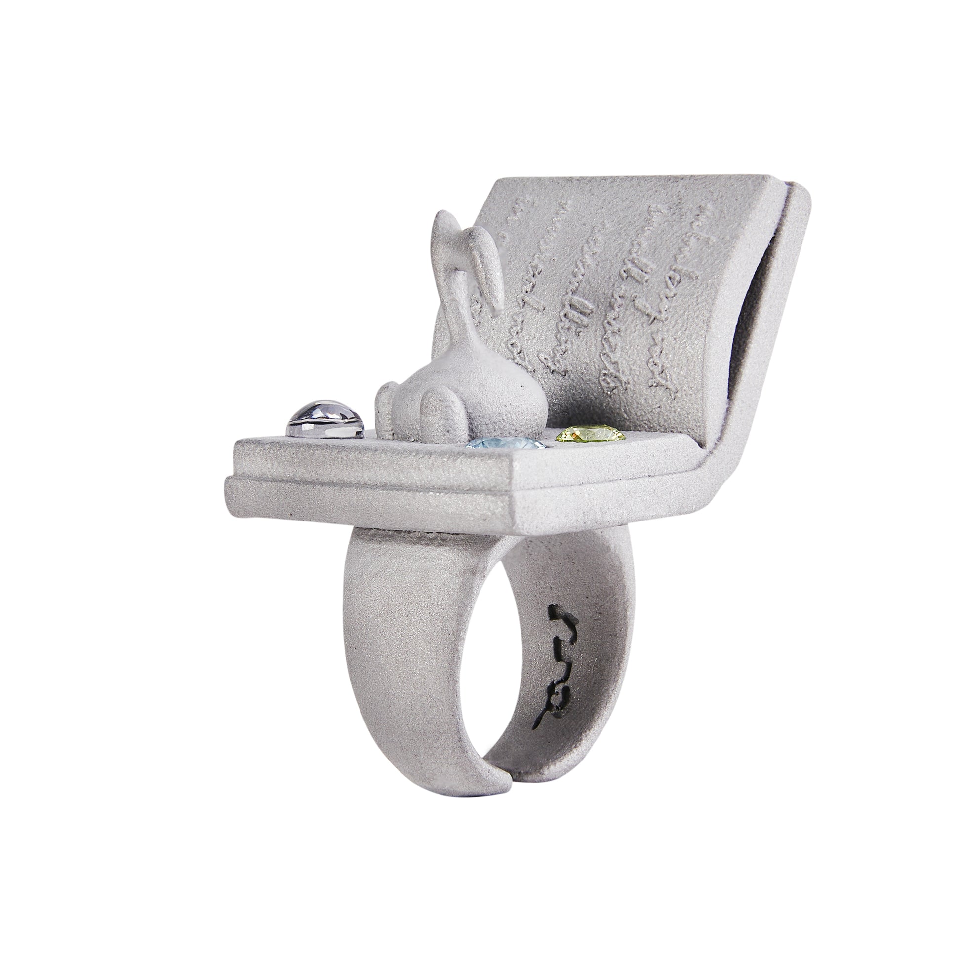 Stone Texture Melody Note Bug Ring – Grey Anodized Aluminum with Zircon Gems