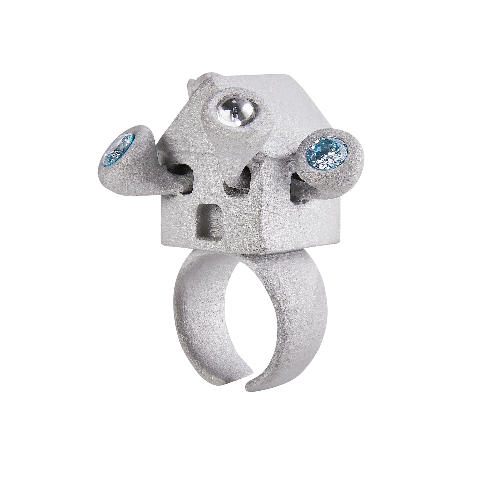 Stone Texture Metal Ring – House Horn Bug Design, Aluminum with Blue Zircon