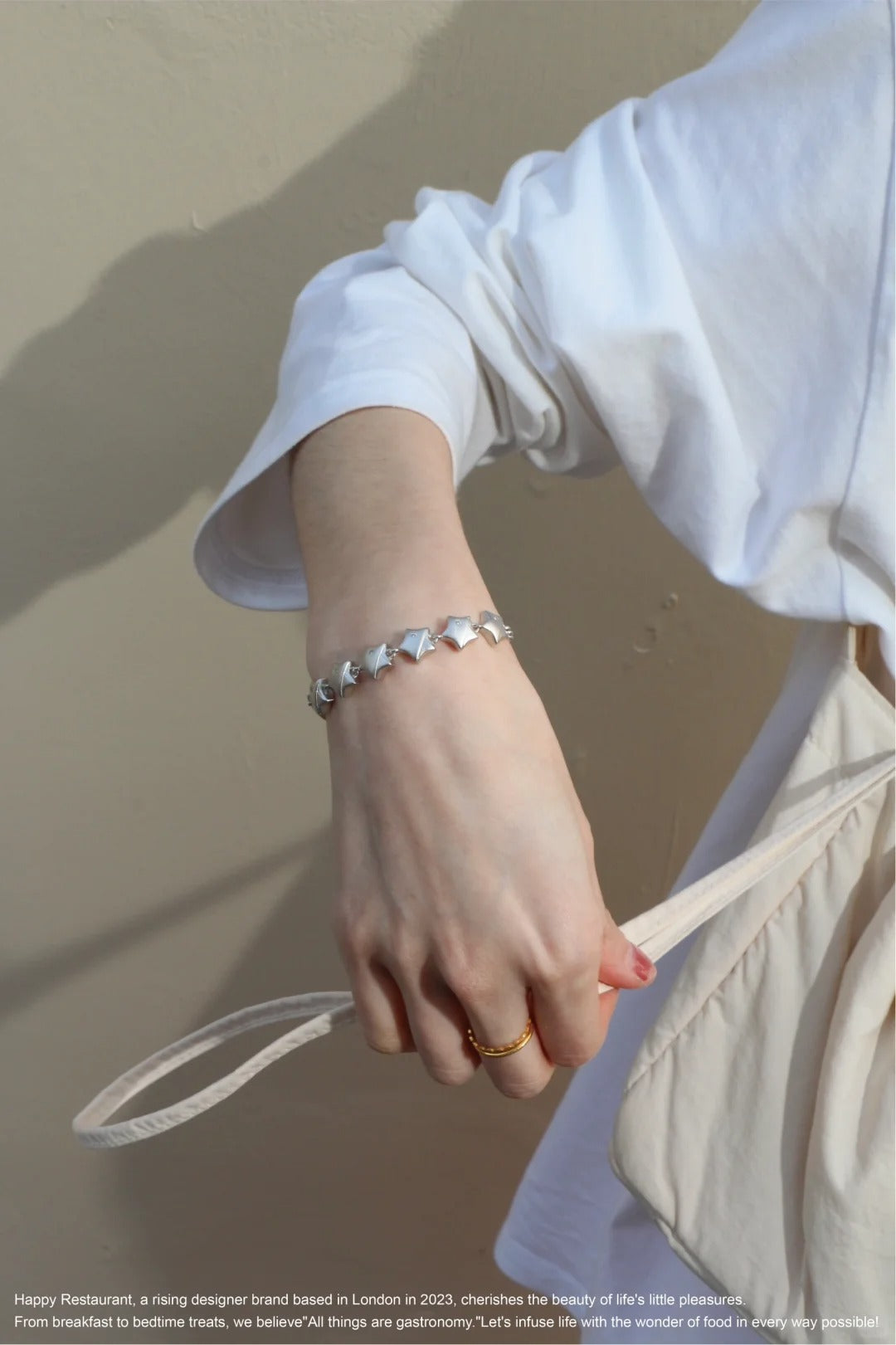 “Wishing Star Bracelet”  18K White Gold Silver Star Charm Bracelet and Ring