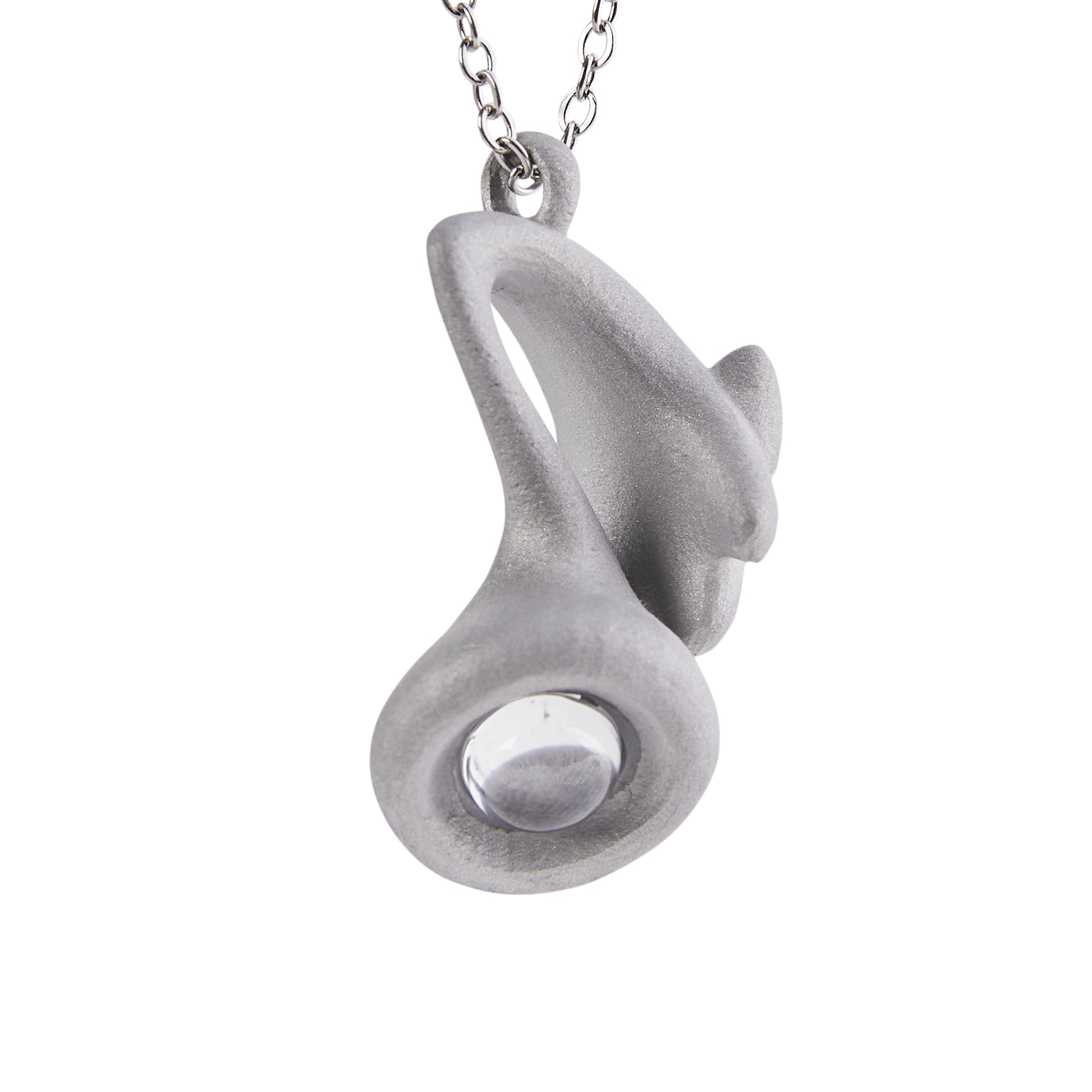 Stone Texture Musical Note Pendant – Grey Anodized Aluminum Necklace with Zircon Crystal