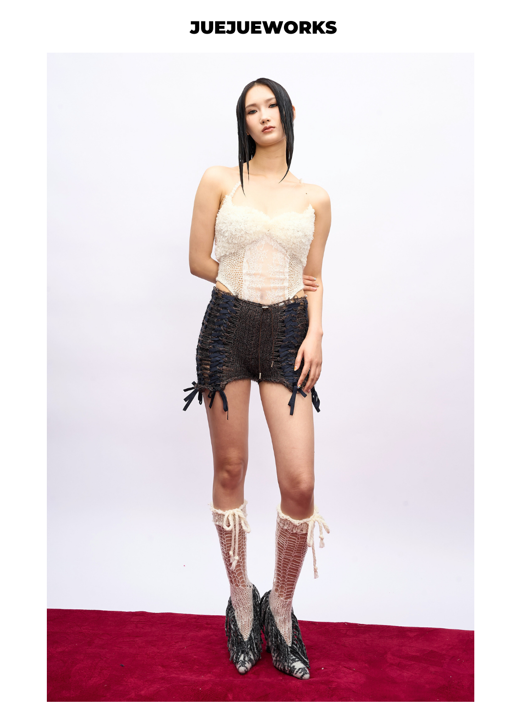 Ivory Feather-Trim Knit Corset Top