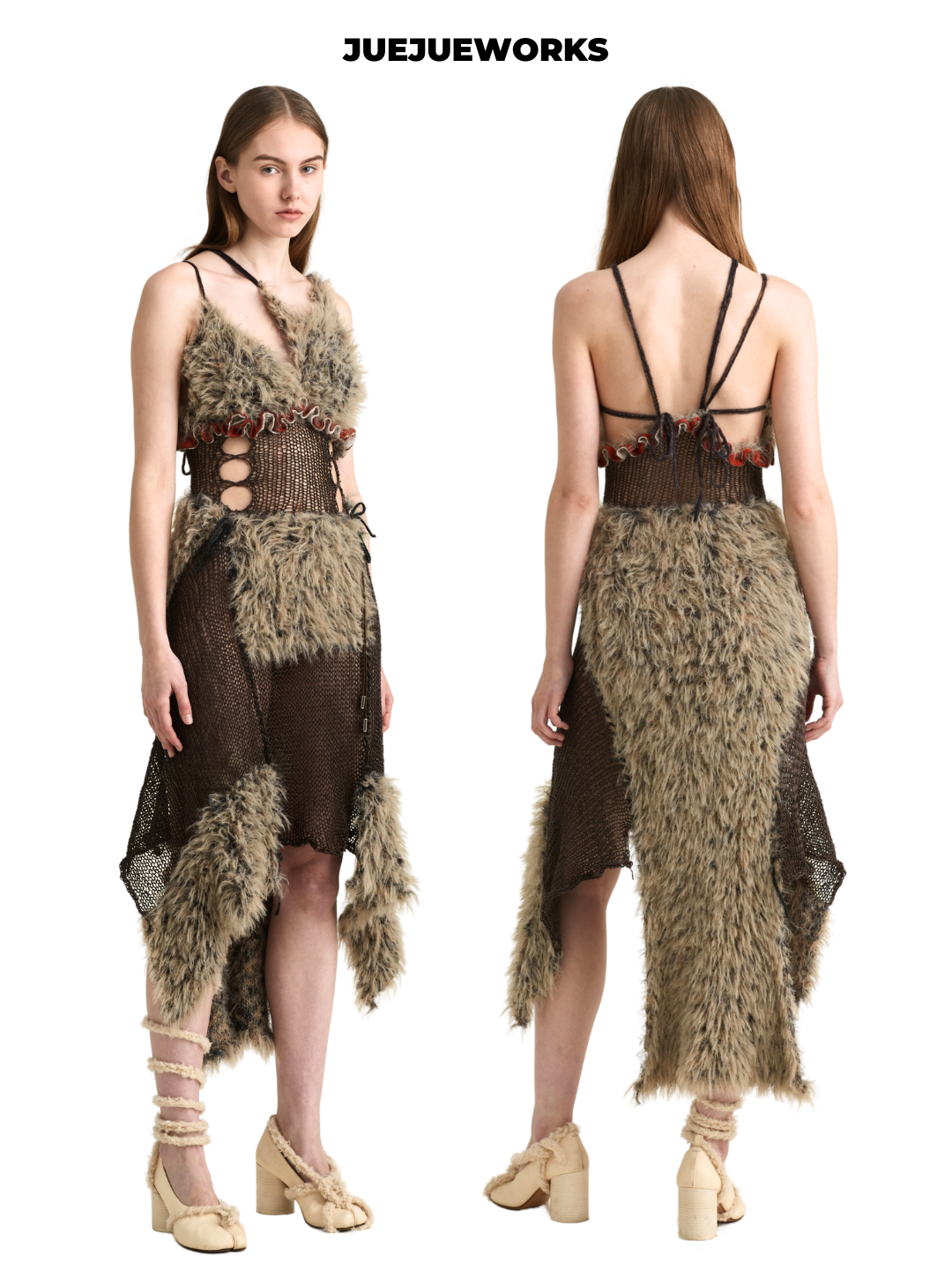 Brown Furry Cut-Out Knit Dress