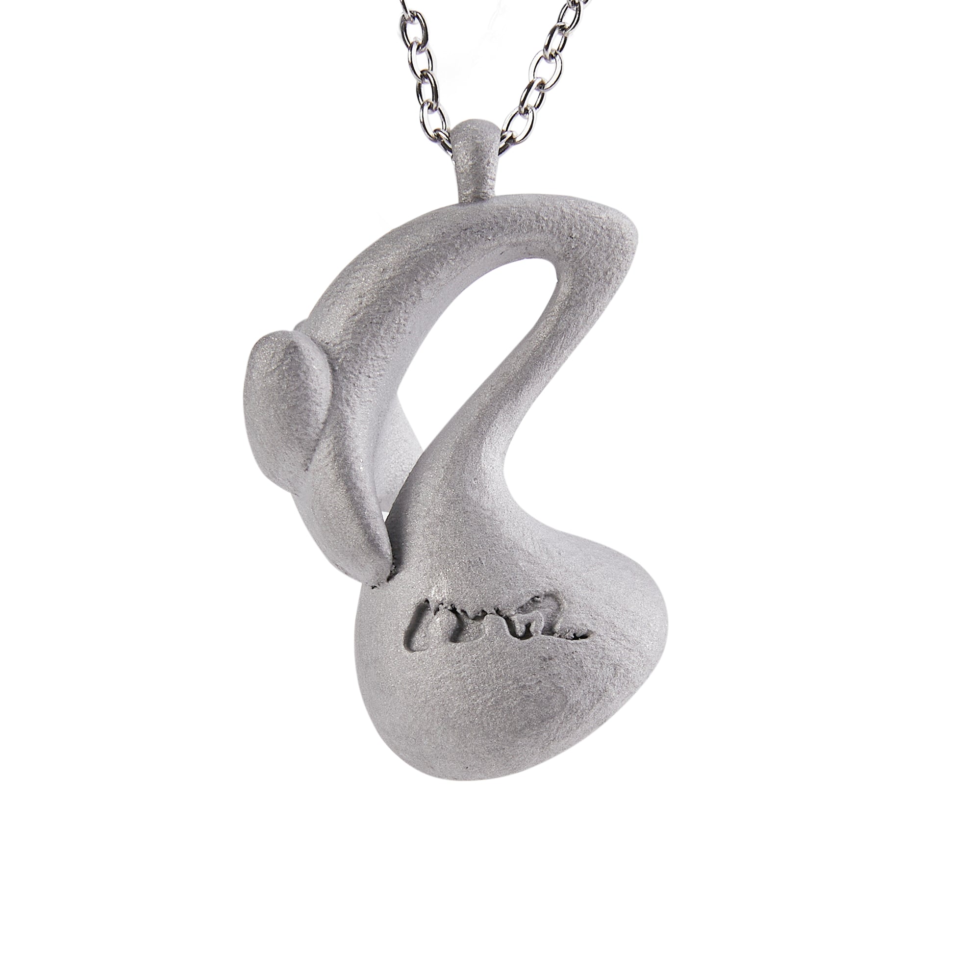 Stone Texture Musical Note Pendant – Grey Anodized Aluminum Necklace with Zircon Crystal