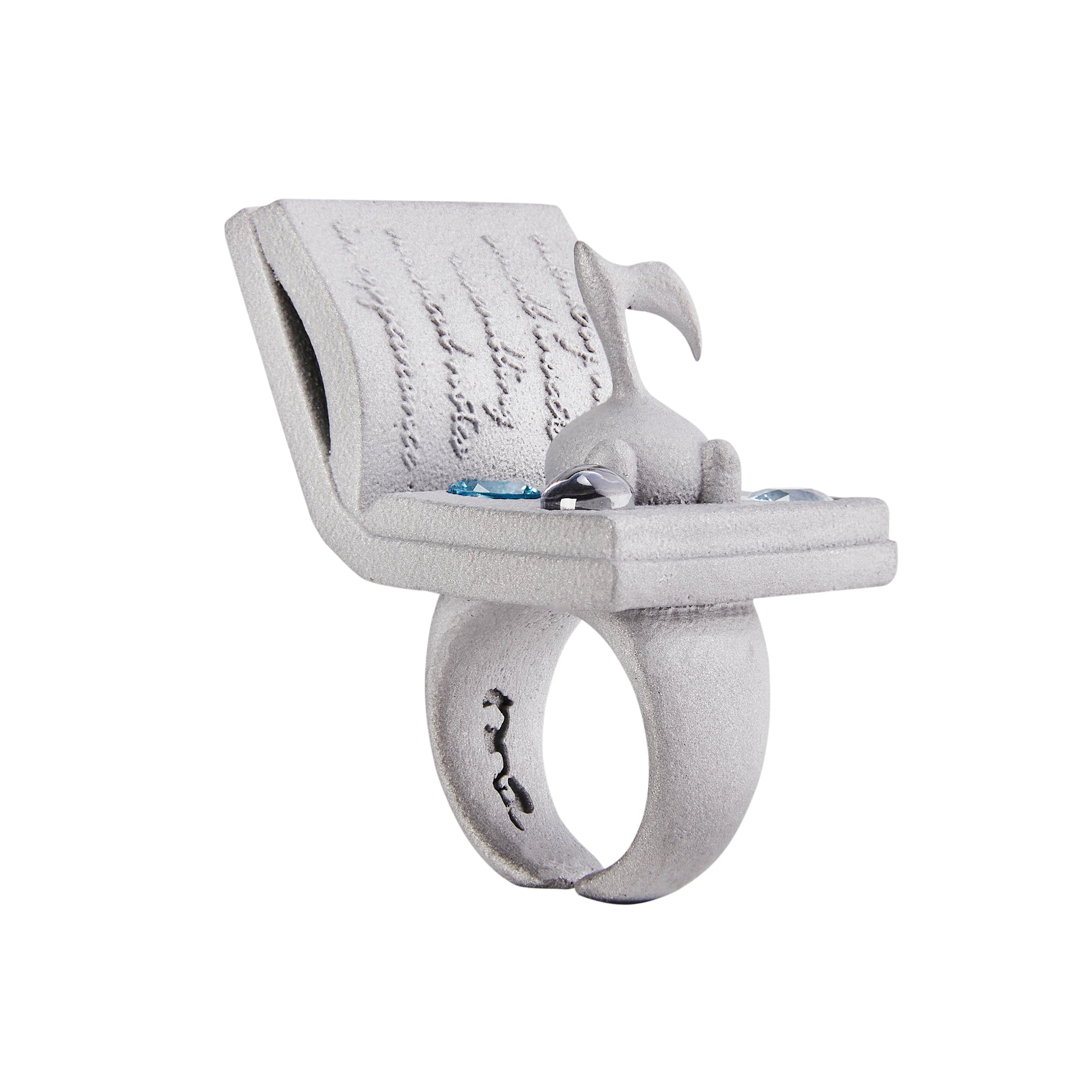 Stone Texture Melody Note Bug Ring – Grey Anodized Aluminum with Zircon Gems