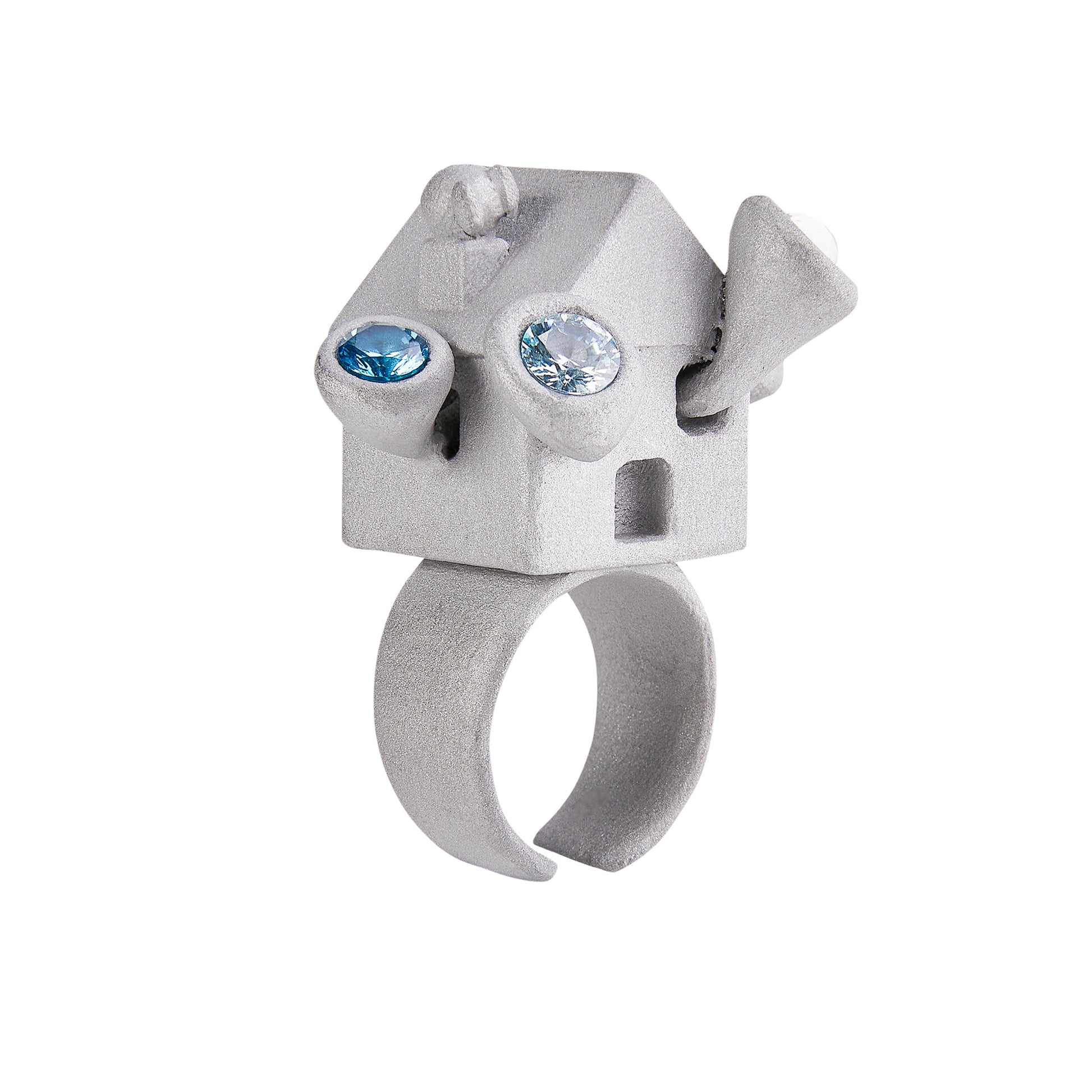 Stone Texture Metal Ring – House Horn Bug Design, Aluminum with Blue Zircon