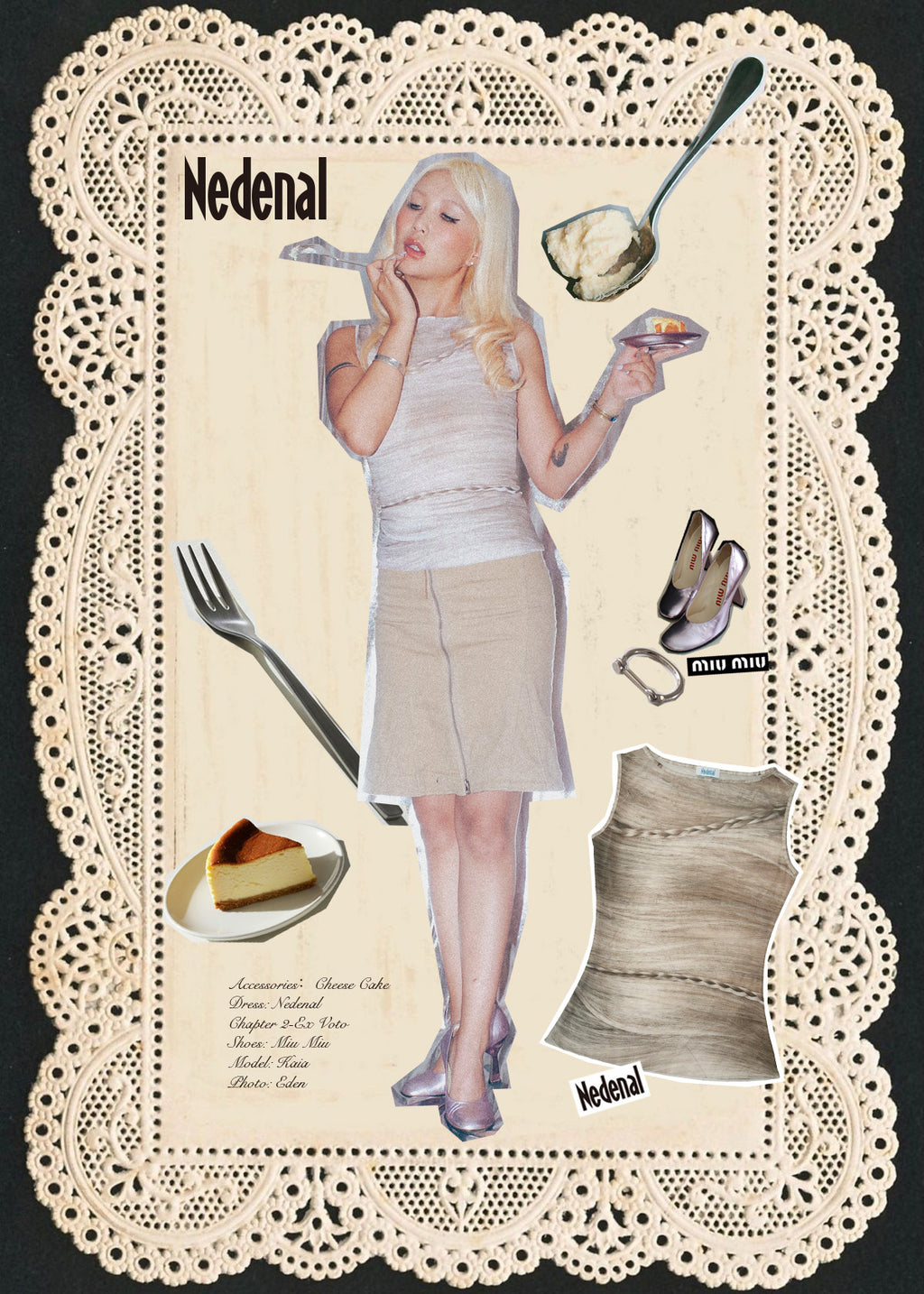 Nedenal Ex-Voto Blonde Wrap Print Mesh Boatneck Vest - Off-White