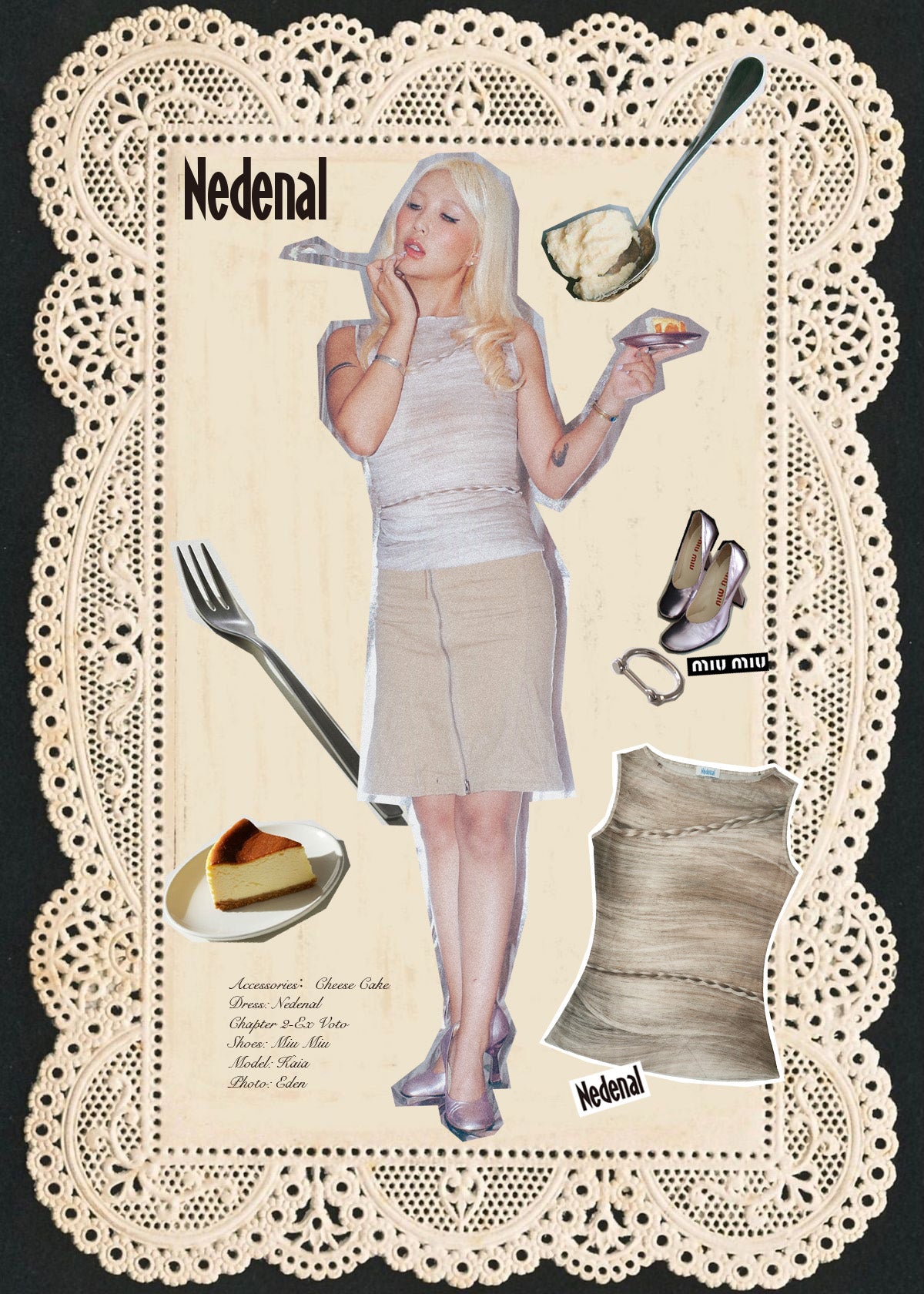Nedenal Ex-Voto Blonde Wrap Print Mesh Boatneck Vest - Off-White