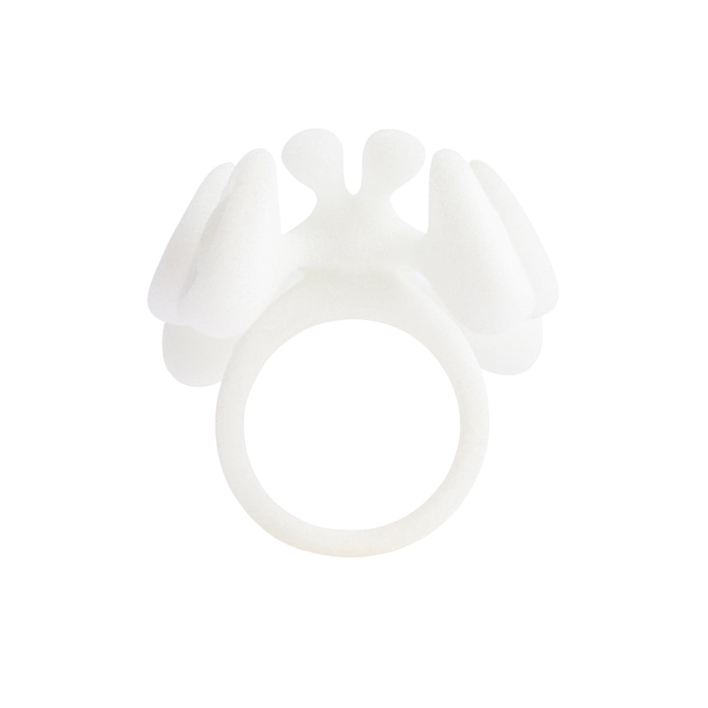 Soft Candy Texture Bug Ring | White TPU Flocked Surface Sculptural Ring | Unisex Y2K Futuristic Jewelry