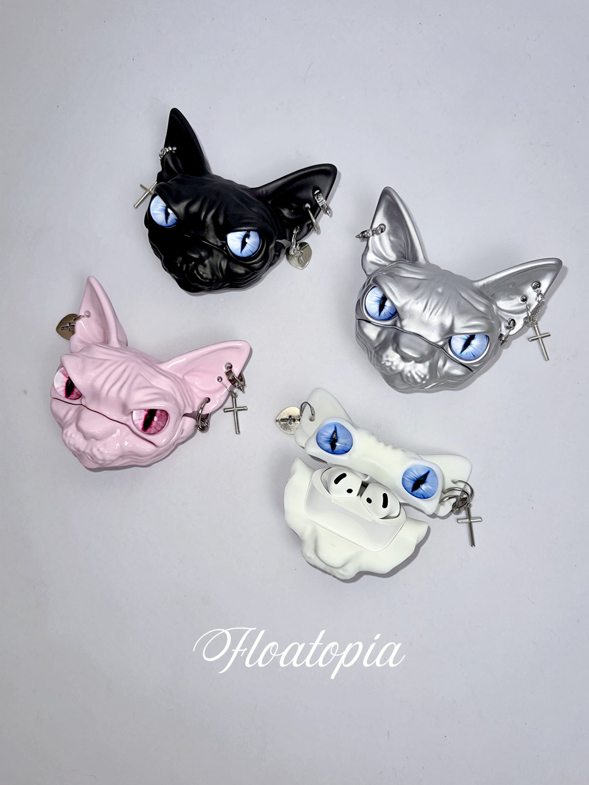 "The Obsidian Guardian" Sphynx Cat Head AirPods Case – Hand-Sculpted Gothic Resin Protector