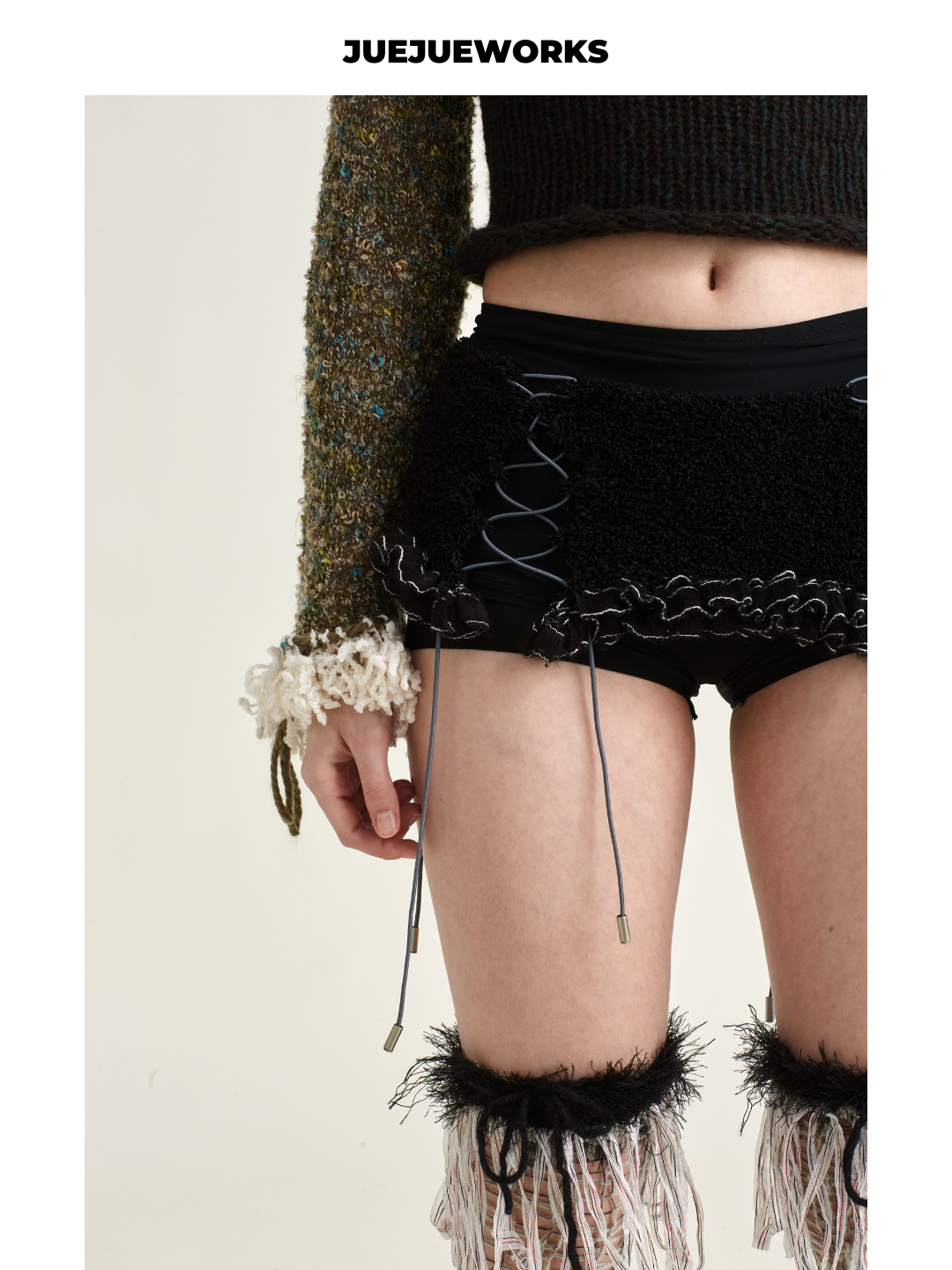 Black Lace-Up Knit Waist Corset