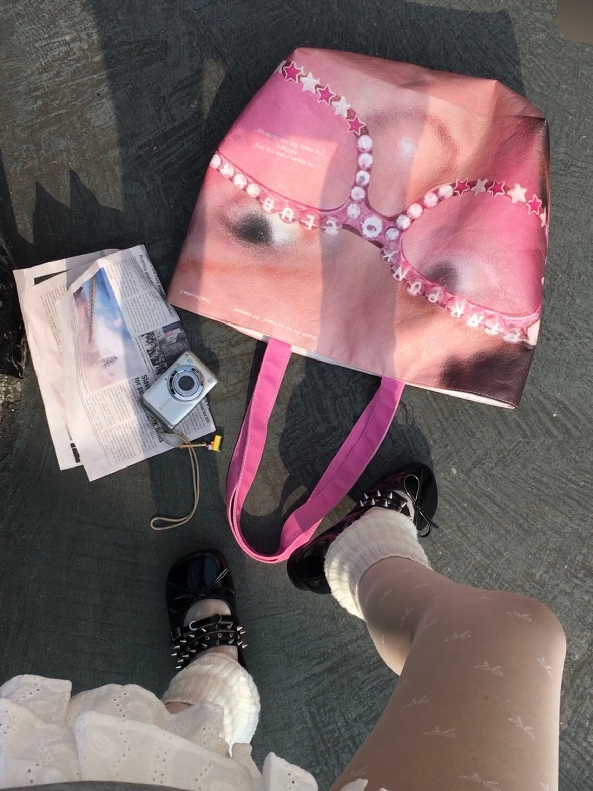 Y2K Pink DuPont Tyvek Paper Tote Bag | Millennium Hot Girl Street Style