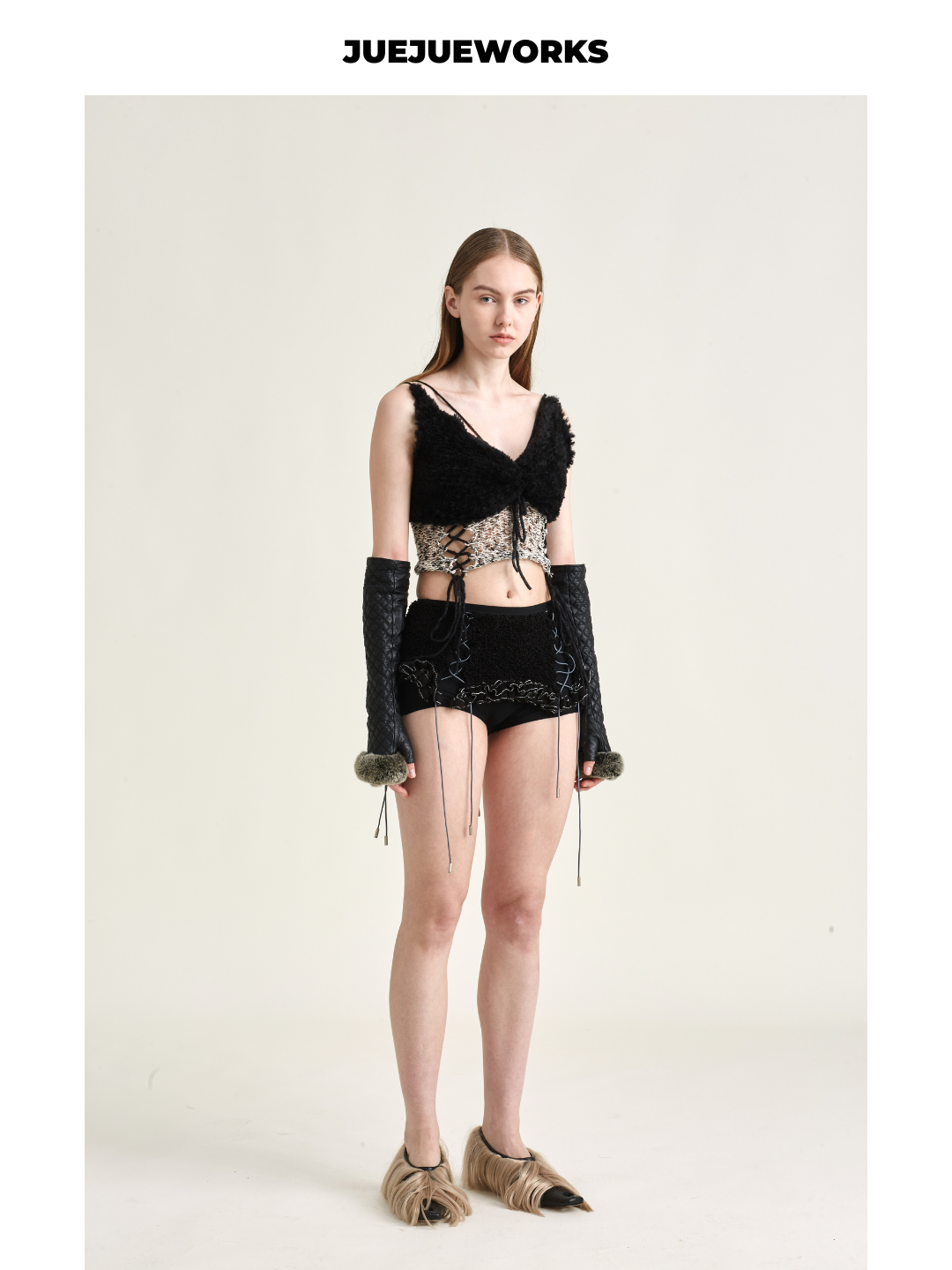 Black Lace-Up Knit Waist Corset