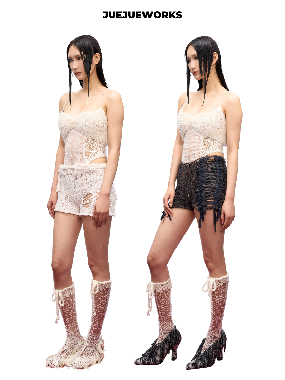 Ivory Feather-Trim Knit Corset Top
