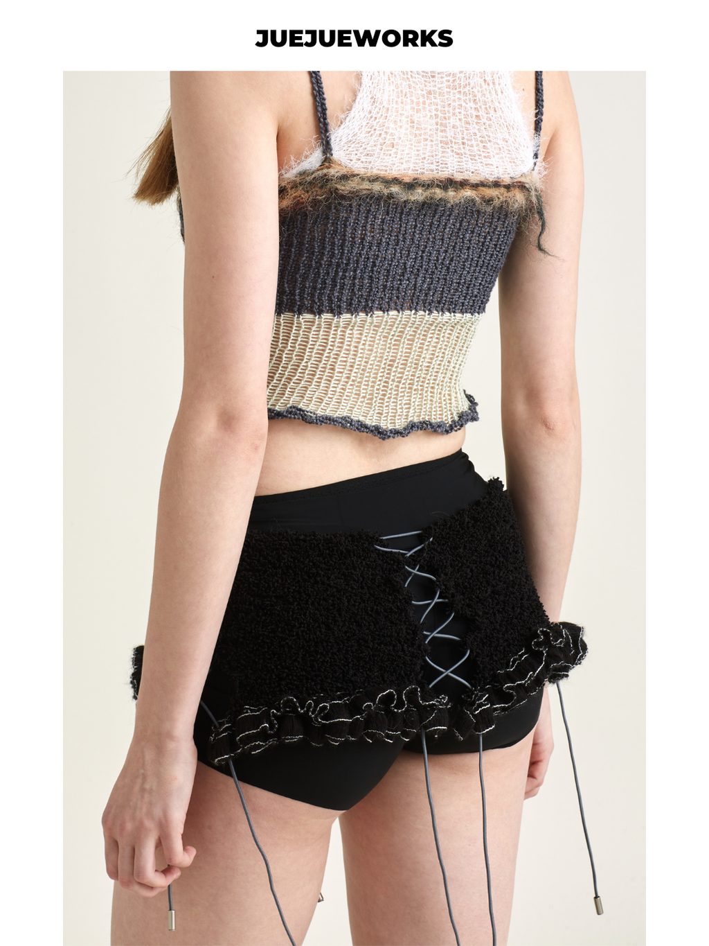 Black Lace-Up Knit Waist Corset