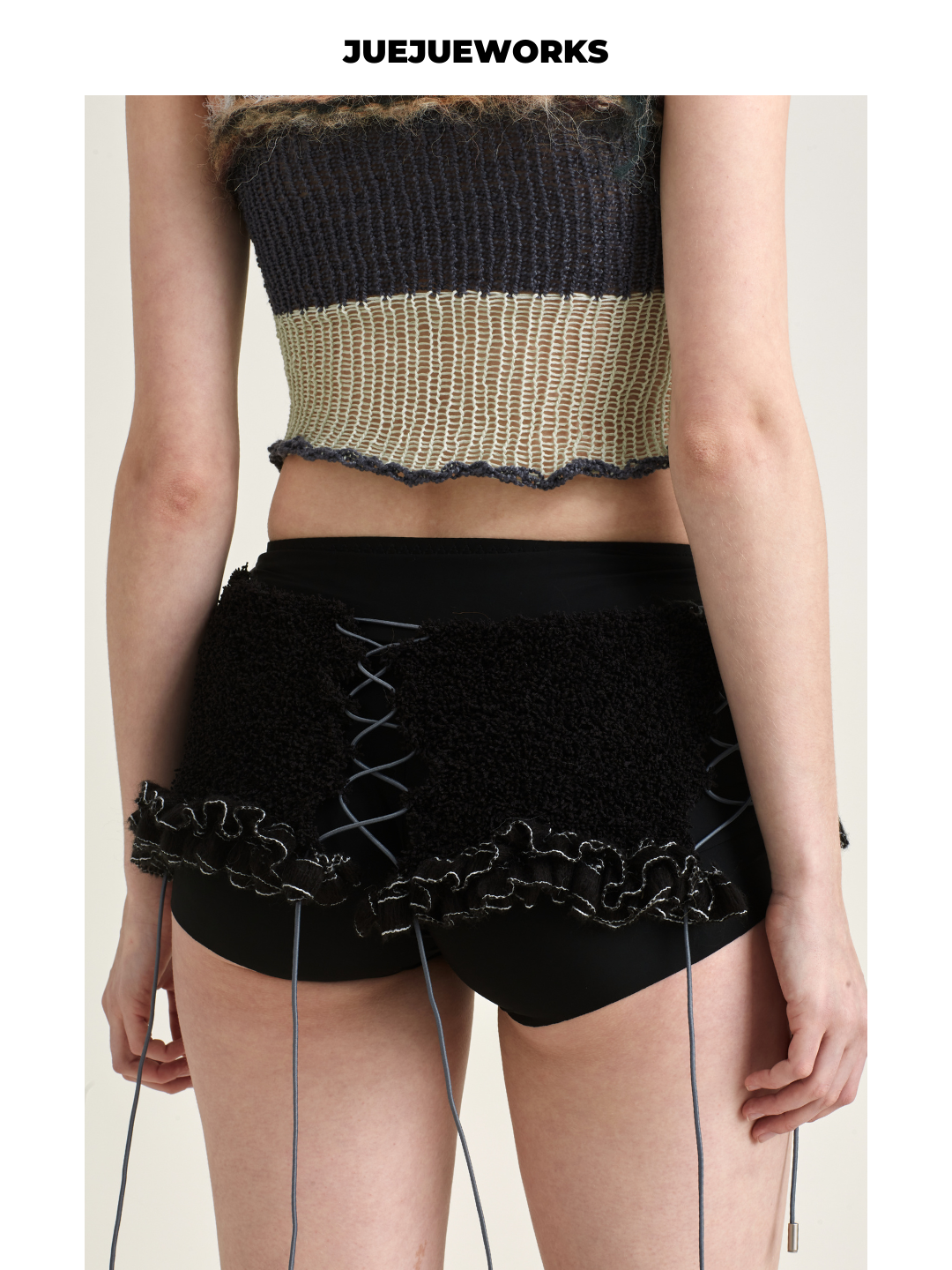 Black Lace-Up Knit Waist Corset