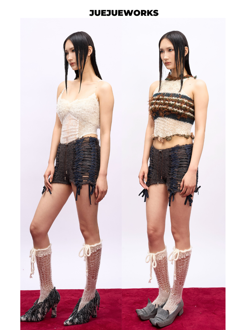 Black Tie-Side Knit Shorts
