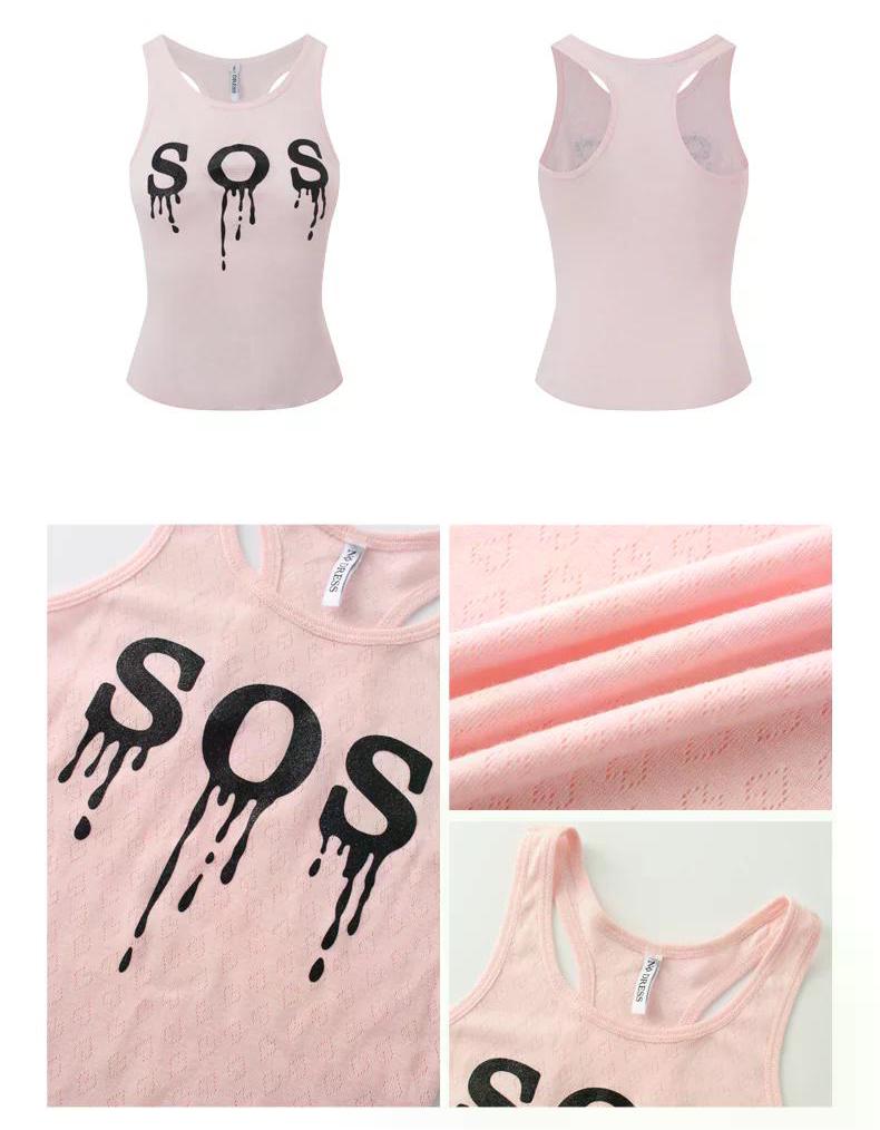 Black "SOS" Glitter Pink Tank Top