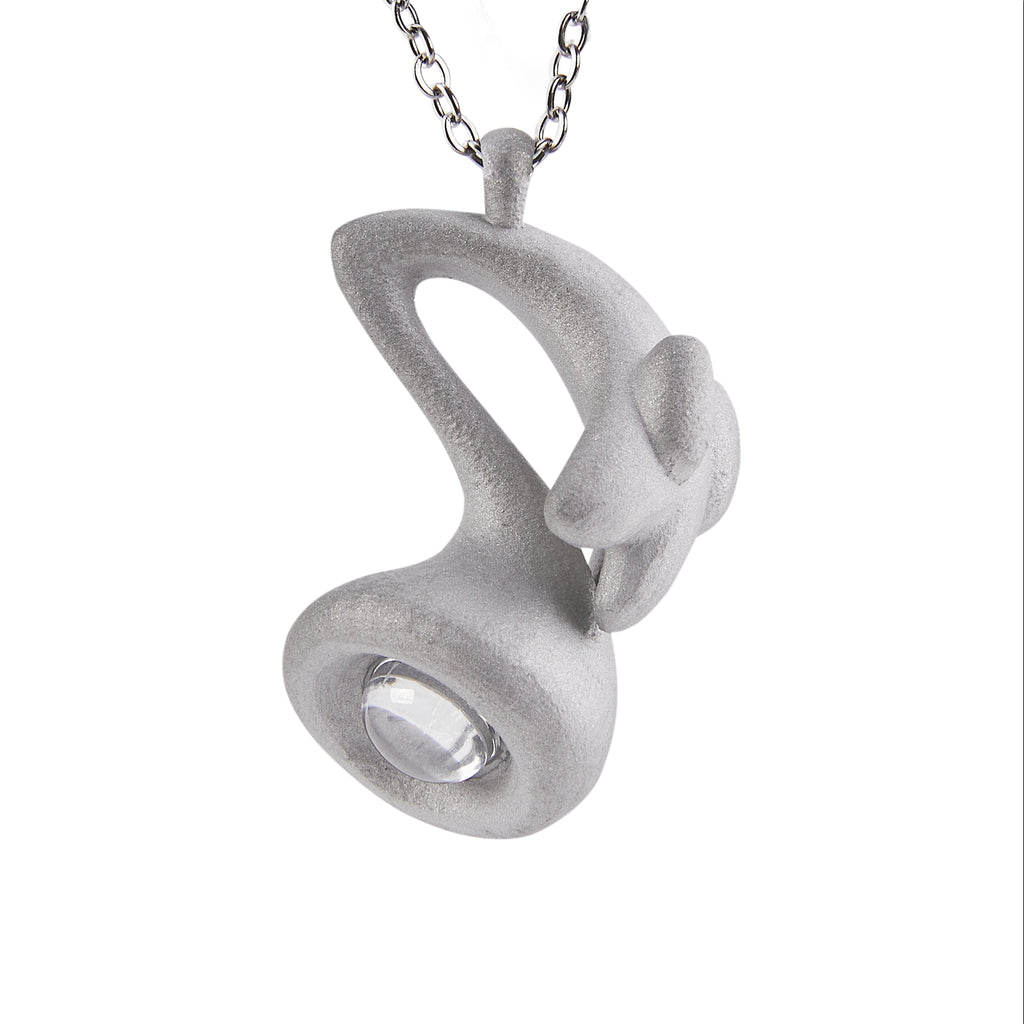 Stone Texture Musical Note Pendant – Grey Anodized Aluminum Necklace with Zircon Crystal