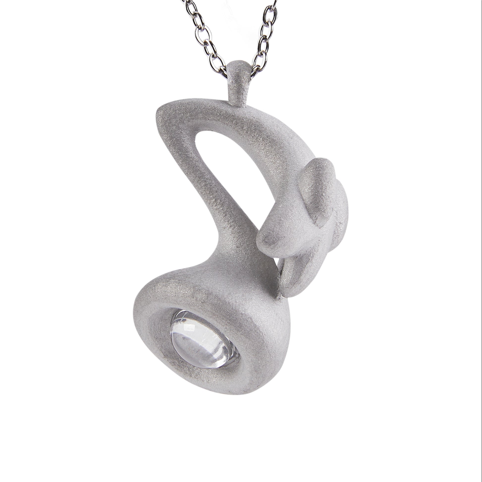 Stone Texture Musical Note Pendant – Grey Anodized Aluminum Necklace with Zircon Crystal