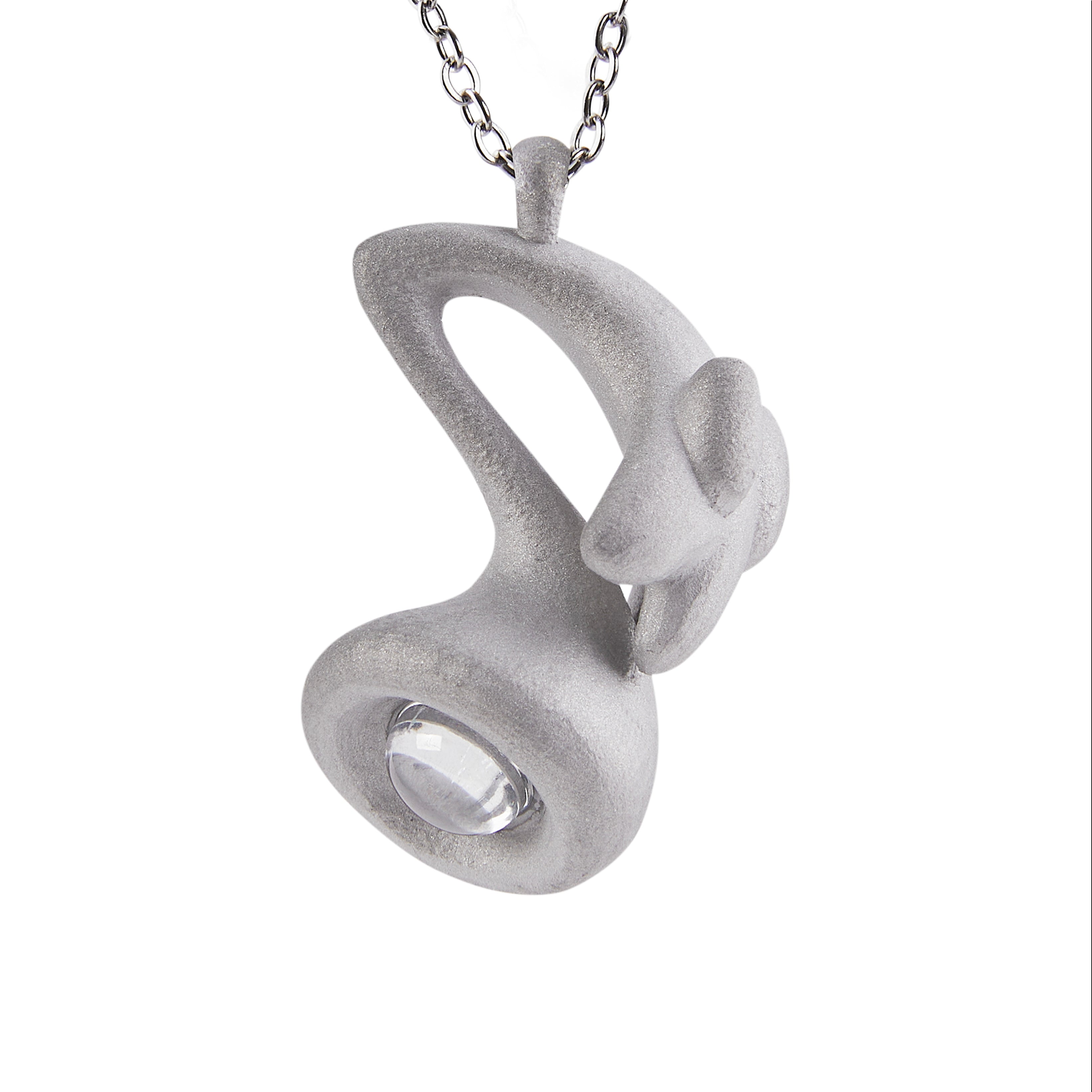 Stone Texture Musical Note Pendant – Grey Anodized Aluminum Necklace with Zircon Crystal