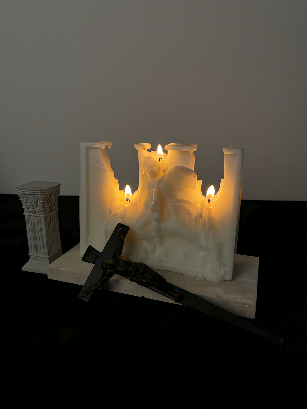 ingo | "Cupid on the Dolphin" Bas-Relief Sculpture Candle – Heavyweight Marble Base Scented Art Piece