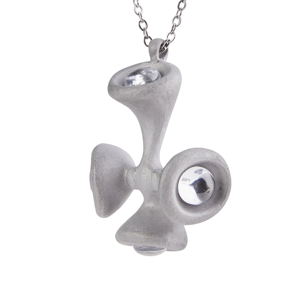 Stone Texture Cross Pendant – Grey Anodized Aluminum Necklace with Zircon Crystal Accents