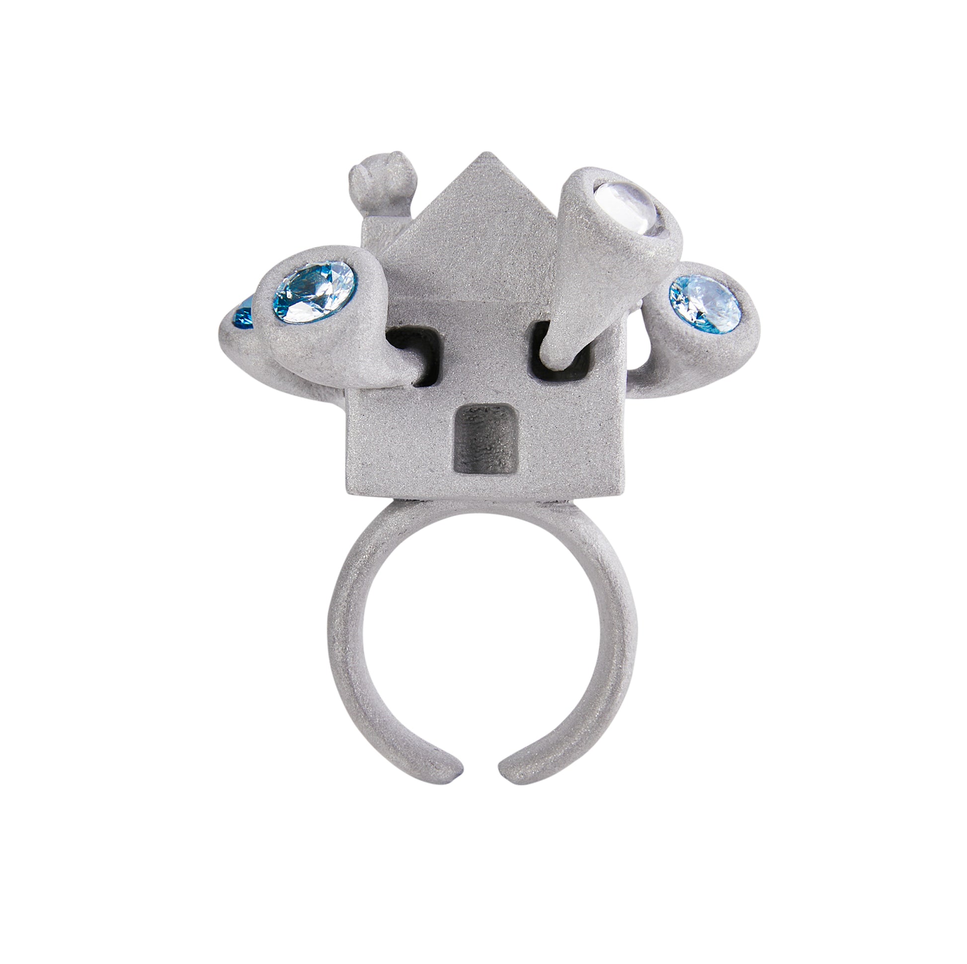 Stone Texture Metal Ring – House Horn Bug Design, Aluminum with Blue Zircon