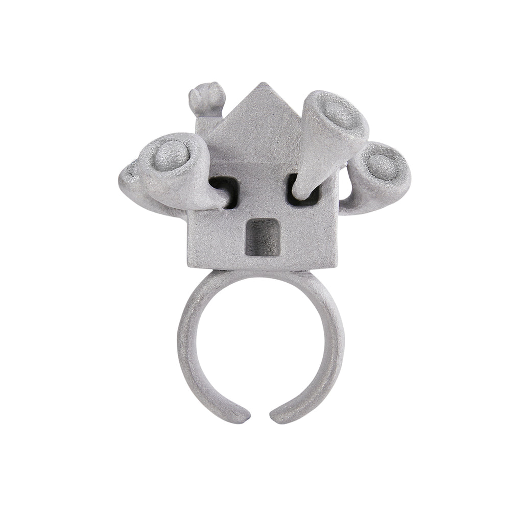 Stone Texture Metal Ring – Party Horn Bug Design Sculptural Statement Jewelry