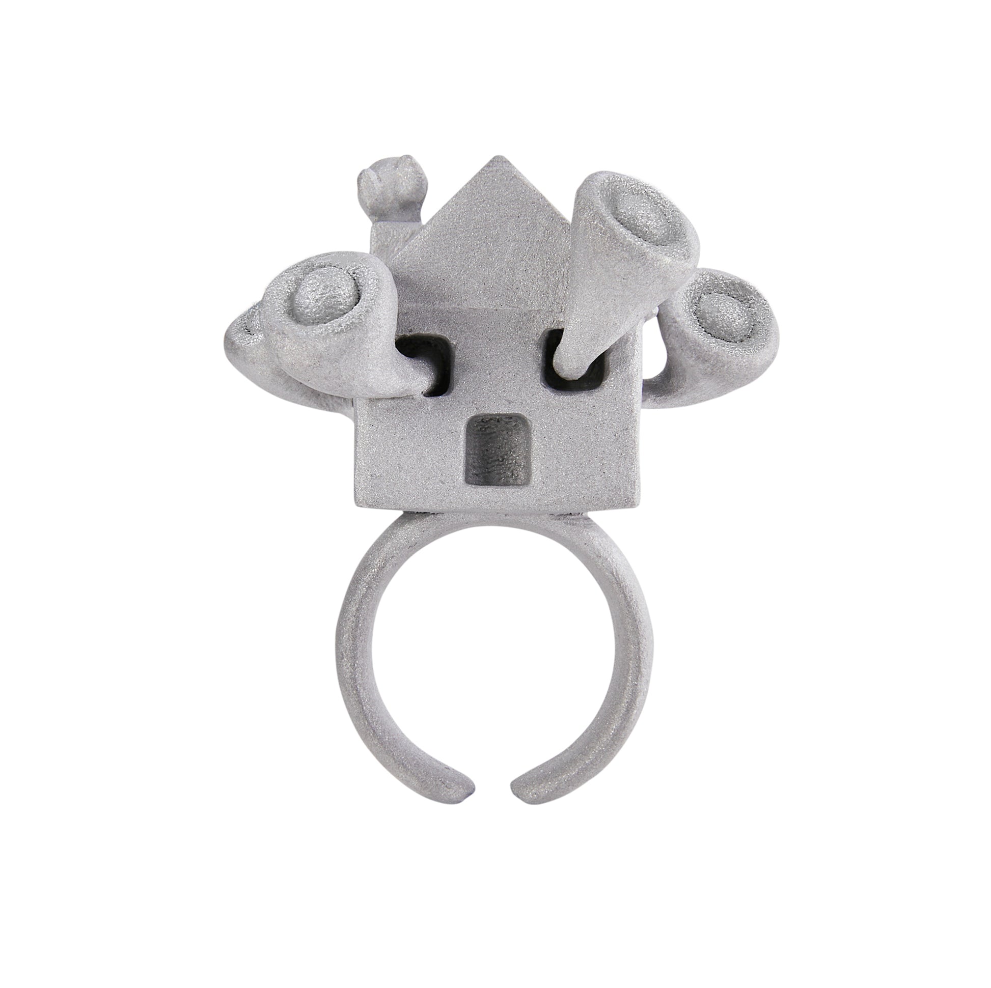 Stone Texture Metal Ring – Party Horn Bug Design Sculptural Statement Jewelry