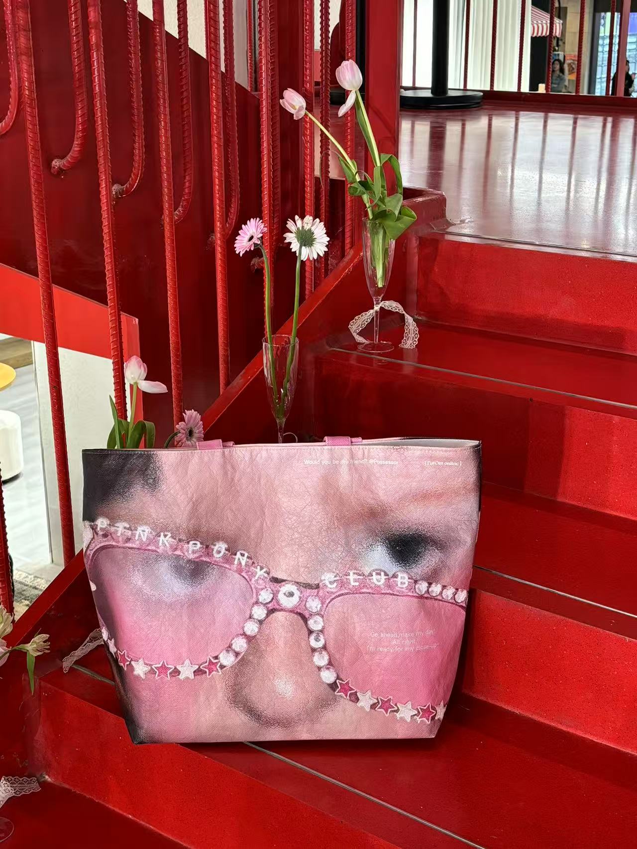 Y2K Pink DuPont Tyvek Paper Tote Bag | Millennium Hot Girl Street Style