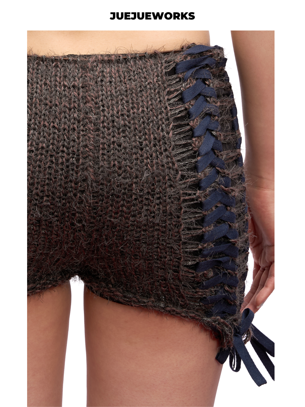 Black Tie-Side Knit Shorts