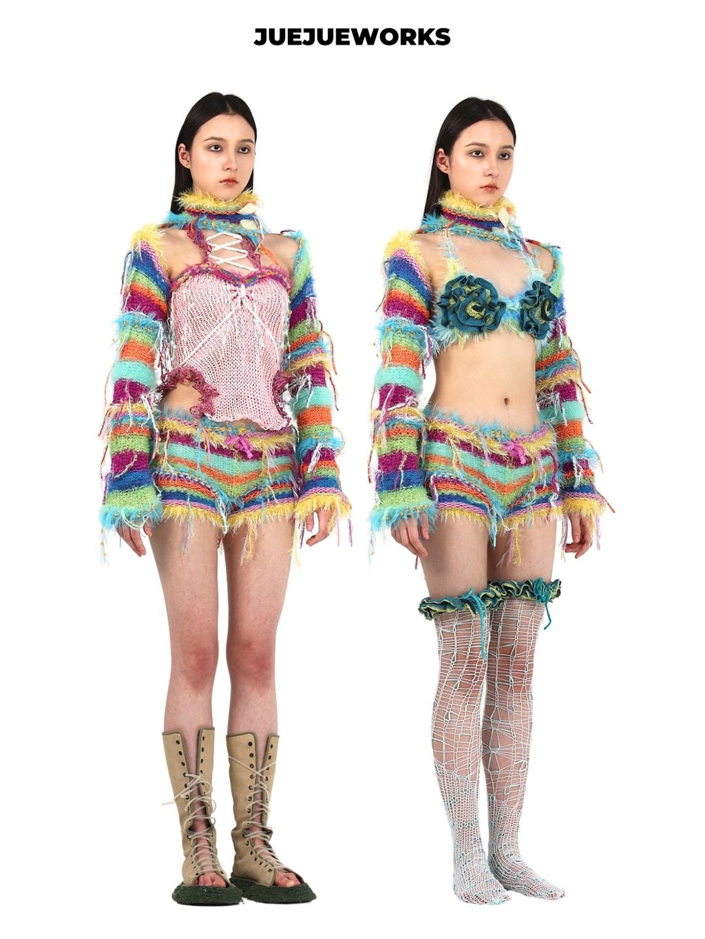 Rainbow Fruit-Plate Knit Shorts