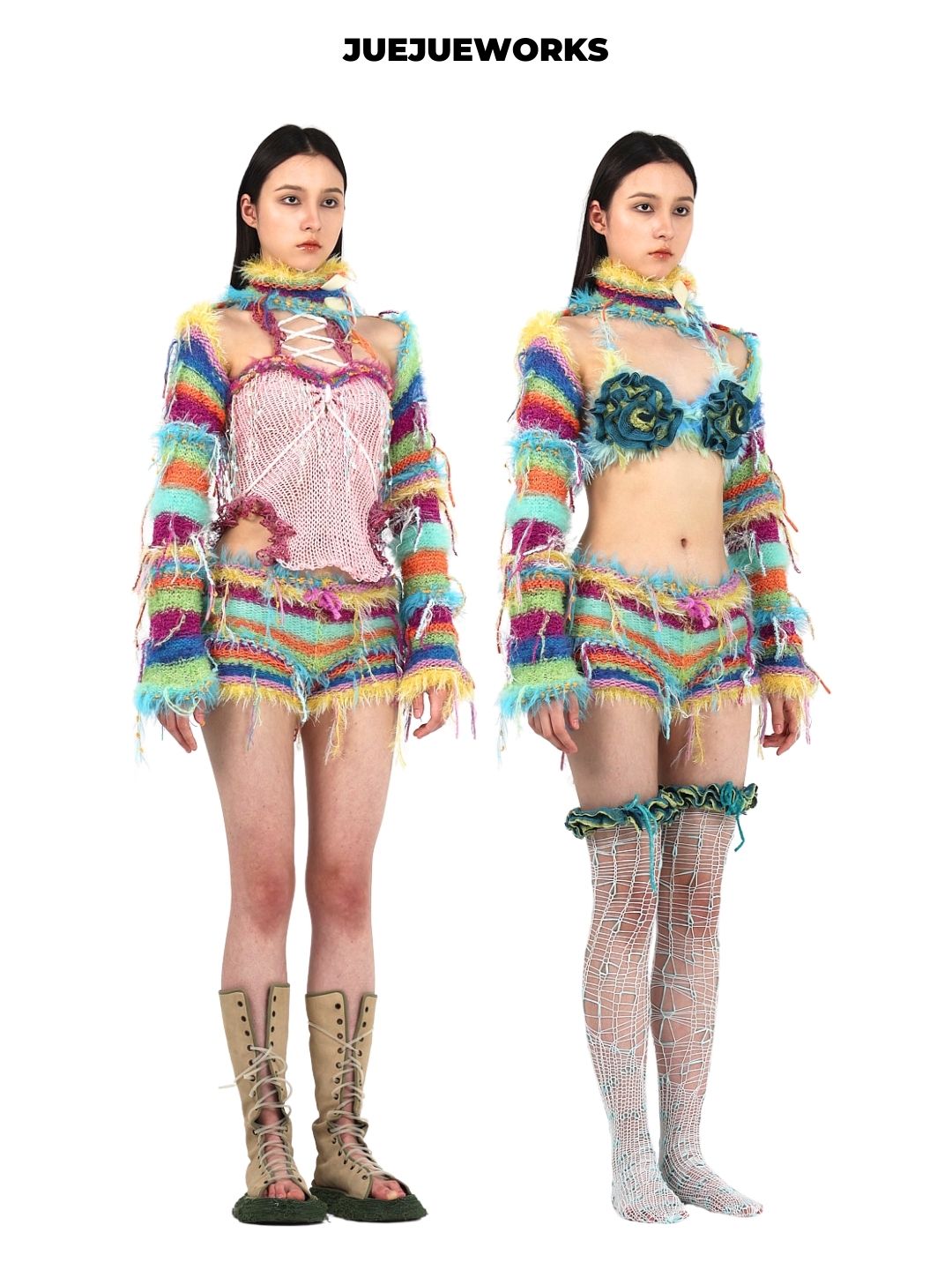 Rainbow Fruit-Plate Knit Shorts
