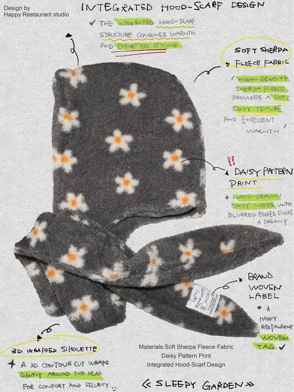 “Sleepy Garden Hood” Multi-Functional Hood Scarf Hat