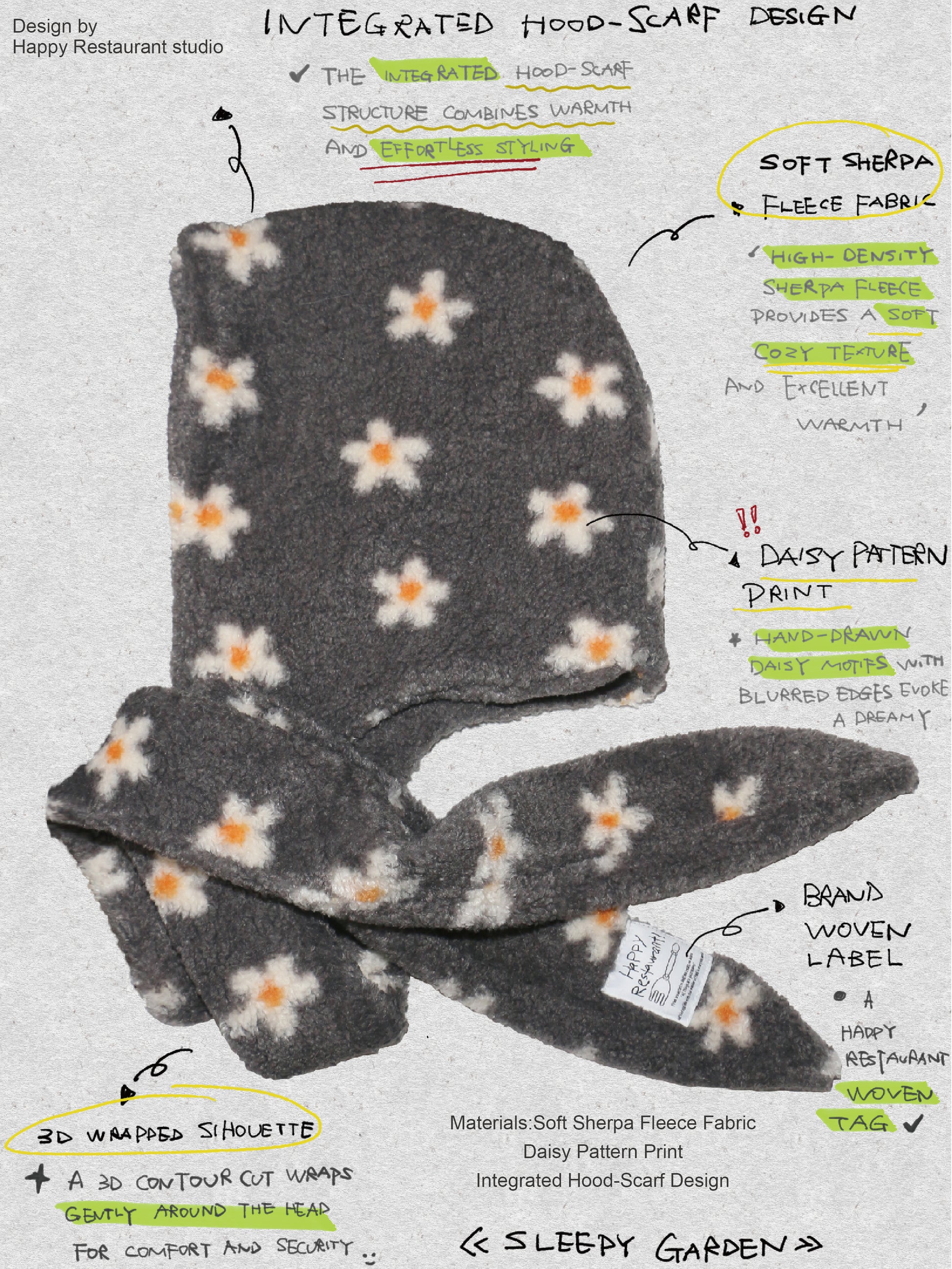 “Sleepy Garden Hood” Multi-Functional Hood Scarf Hat