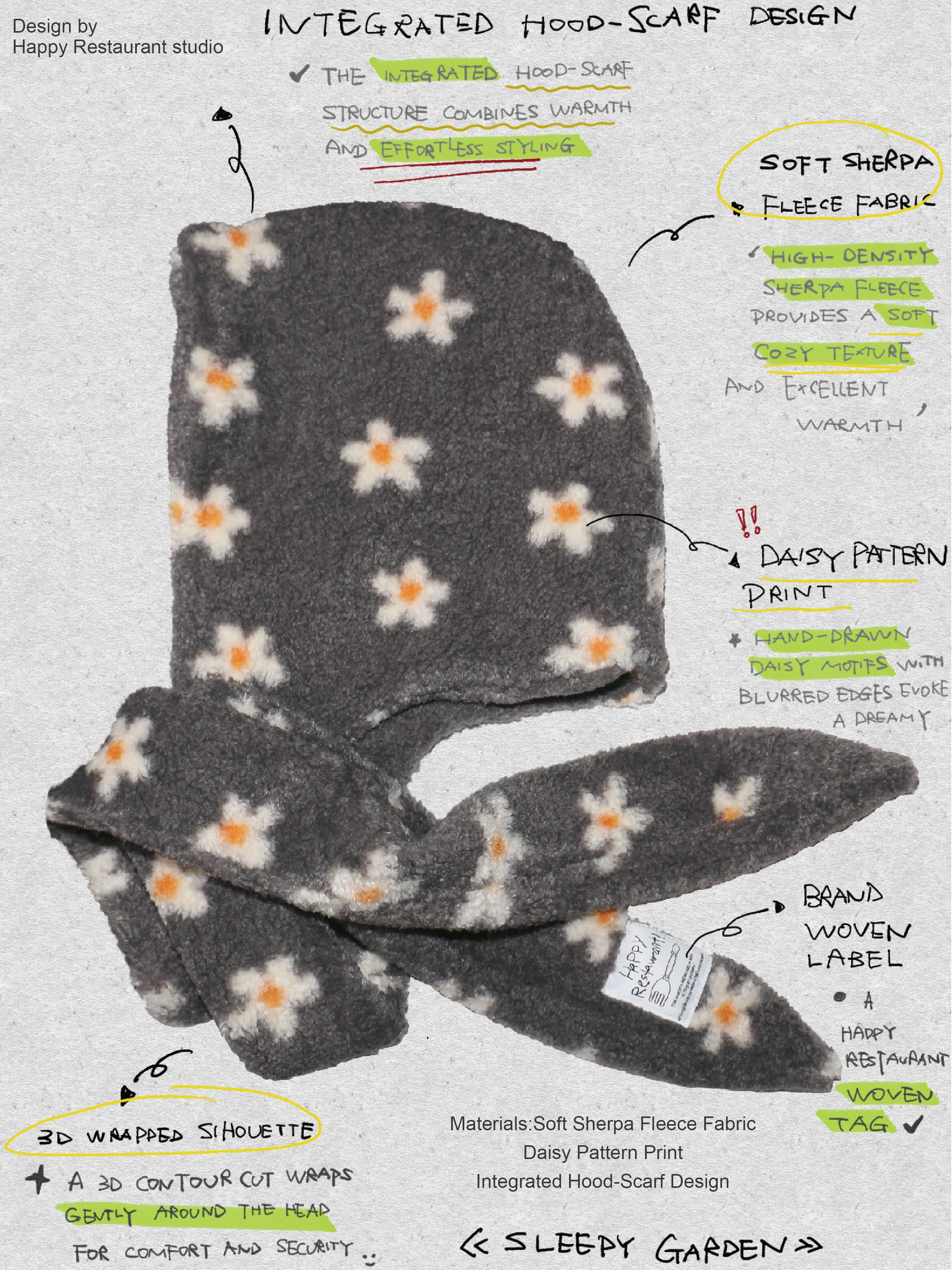 “Sleepy Garden Hood” Multi-Functional Hood Scarf Hat