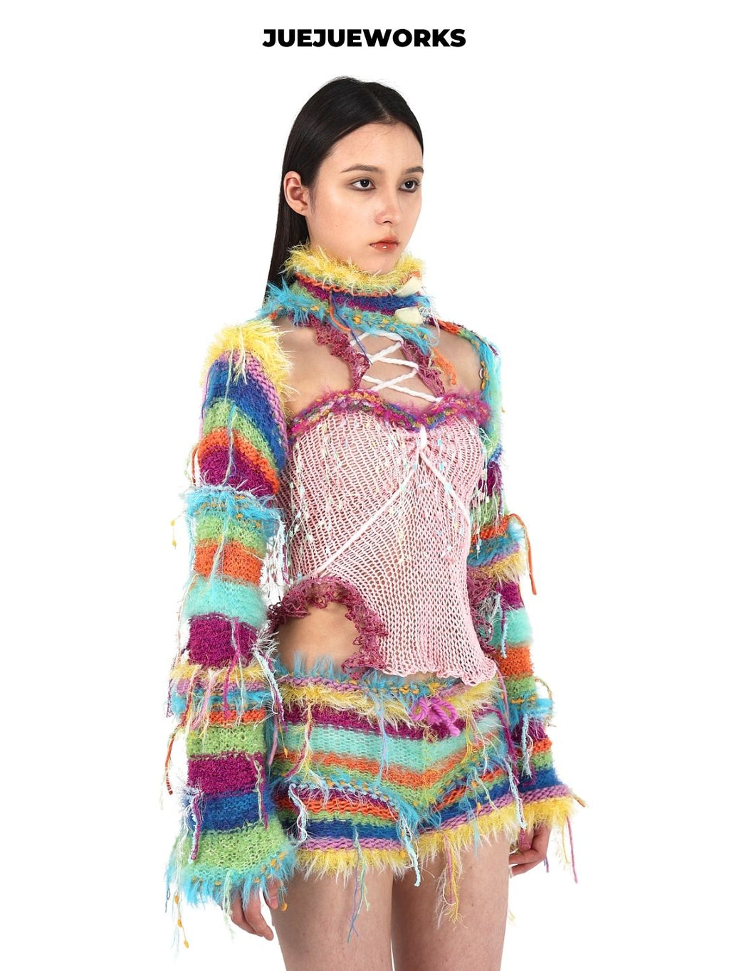 Rainbow Fruit-Plate Knit Shorts