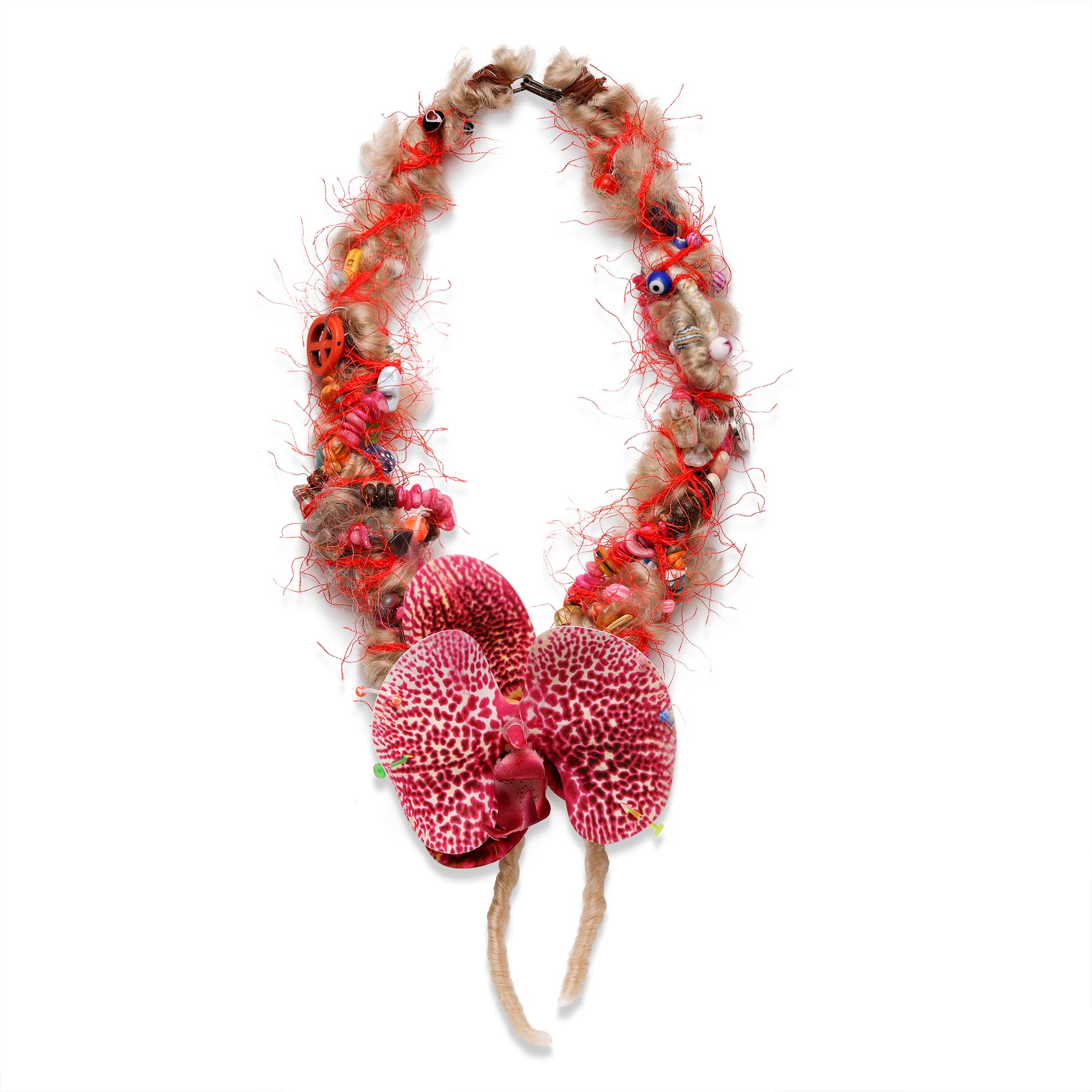 Handmade Pink Orchid Beaded Necklace, Statement Beach Choker, Boho Festival Jewelry, Unique Gift for Women｜Strangefruit