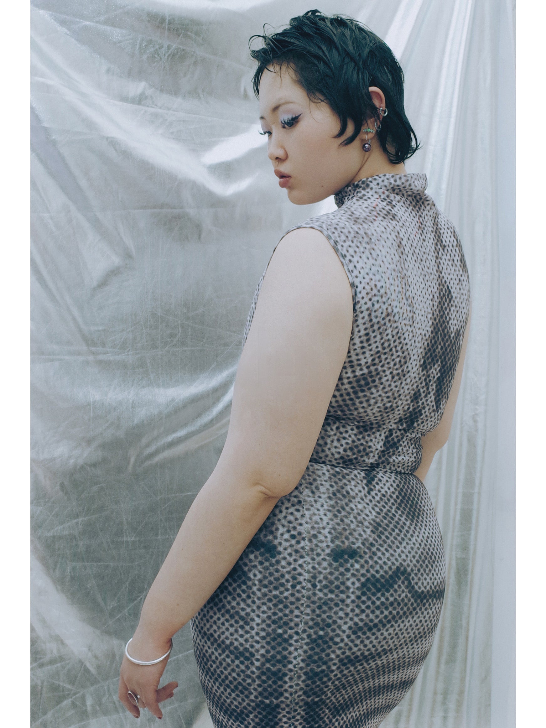 Nedenal Ex-Voto Skeletal Structure Ruched Mesh Dress