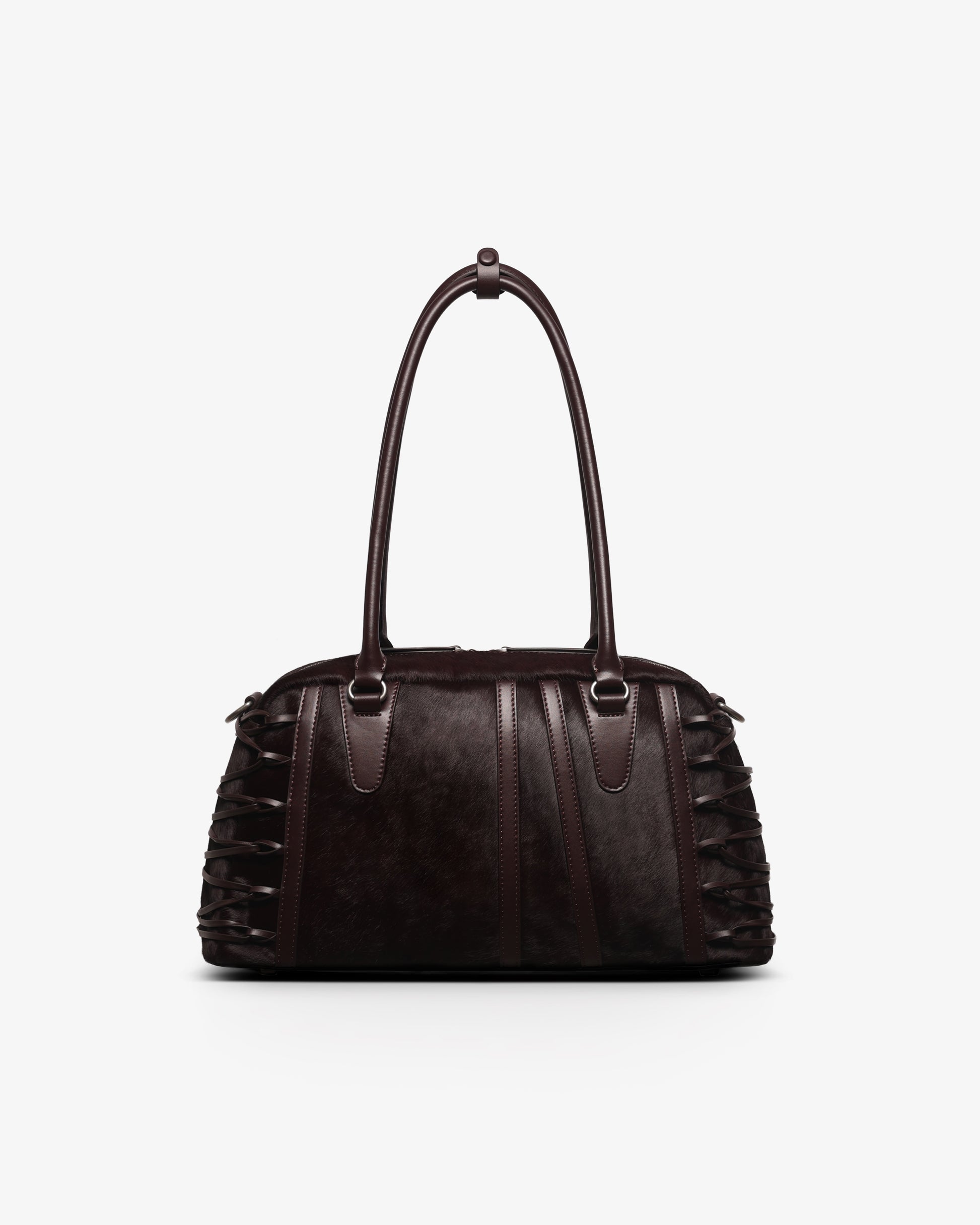 JING HÉ | Erya Bag "Anatomical" Bowling Bag – Premium Pony Hair & Top-Grain Leather in Burgundy