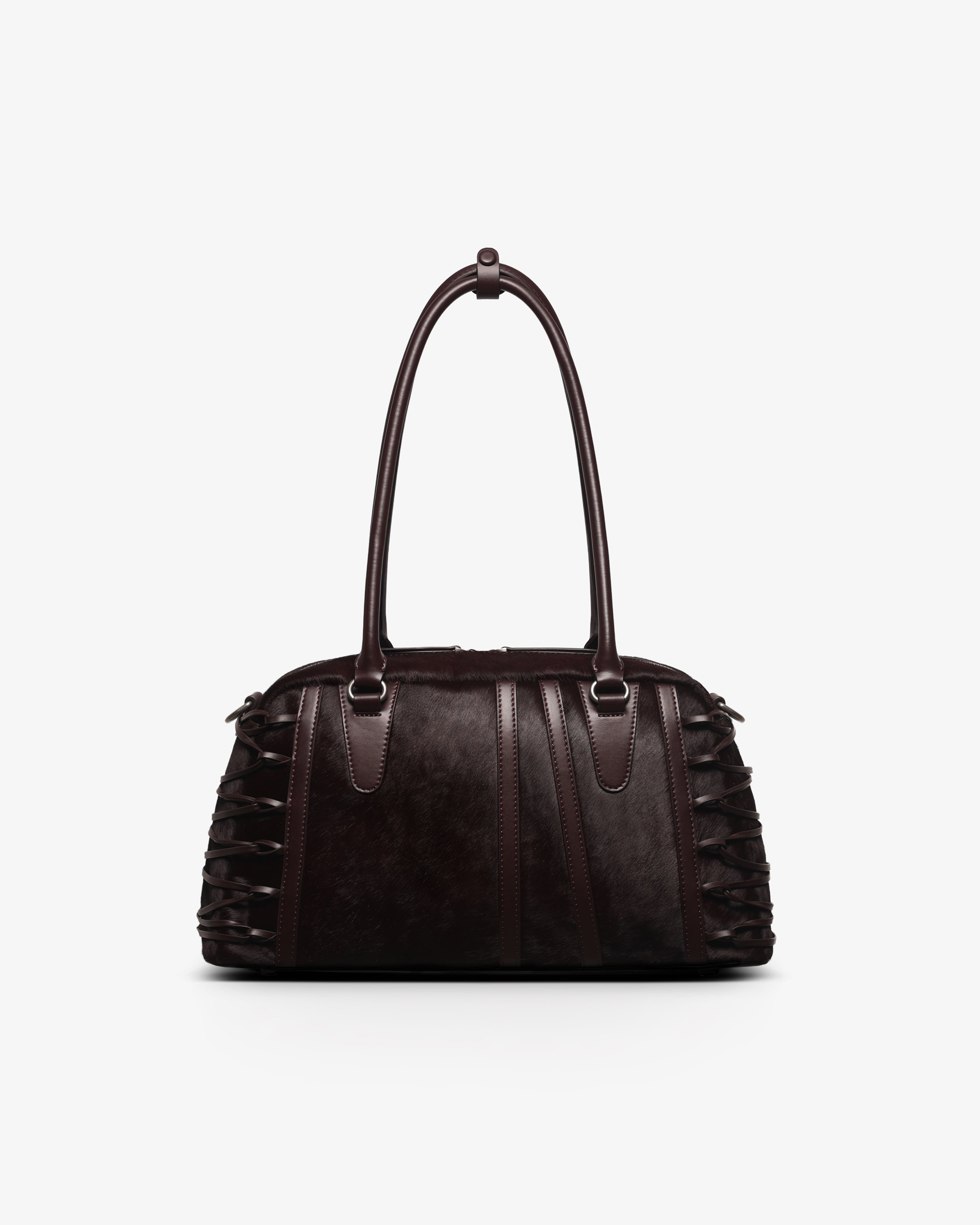 JING HÉ | Erya Bag "Anatomical" Bowling Bag – Premium Pony Hair & Top-Grain Leather in Burgundy