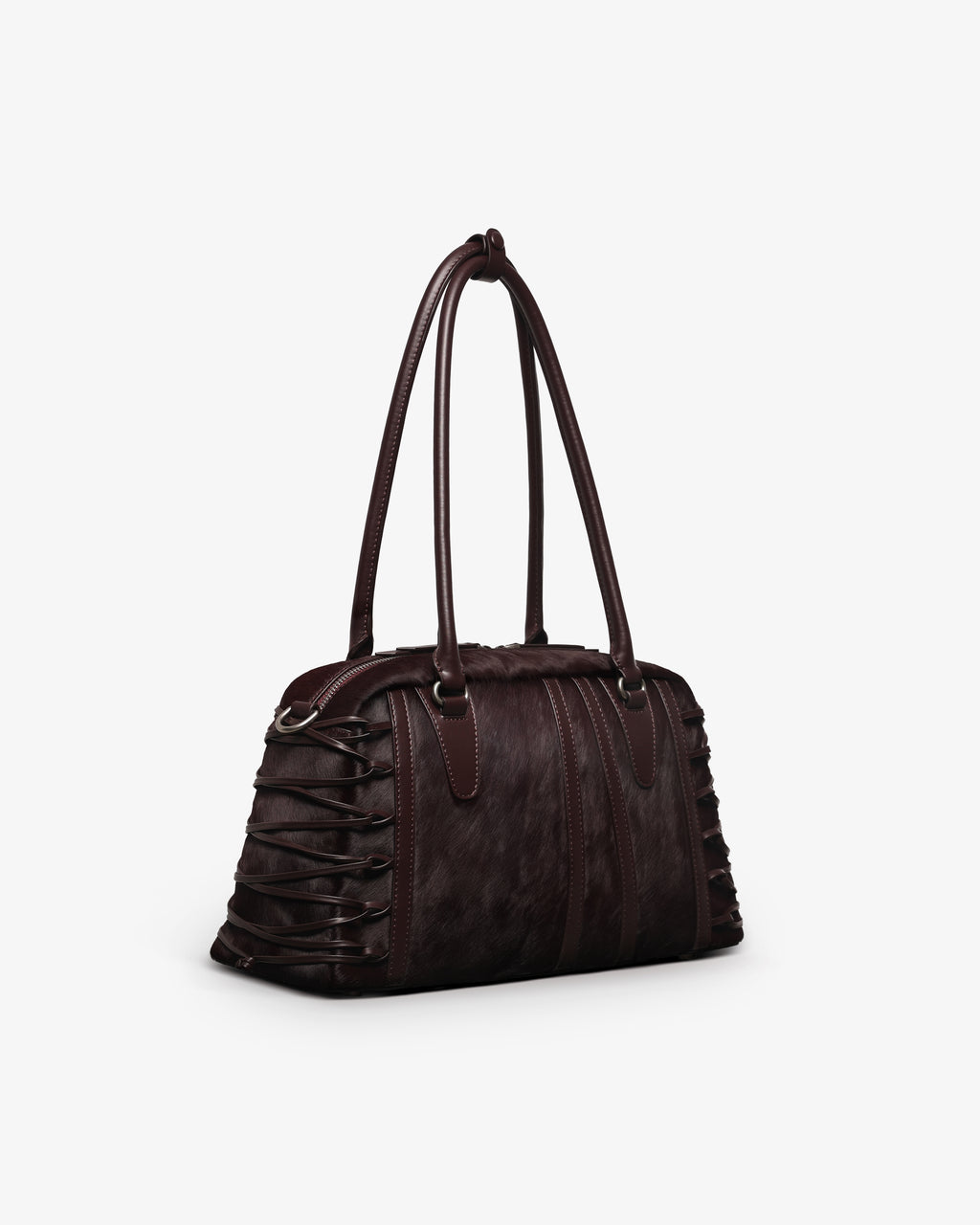 JING HÉ | Erya Bag "Anatomical" Bowling Bag – Premium Pony Hair & Top-Grain Leather in Burgundy