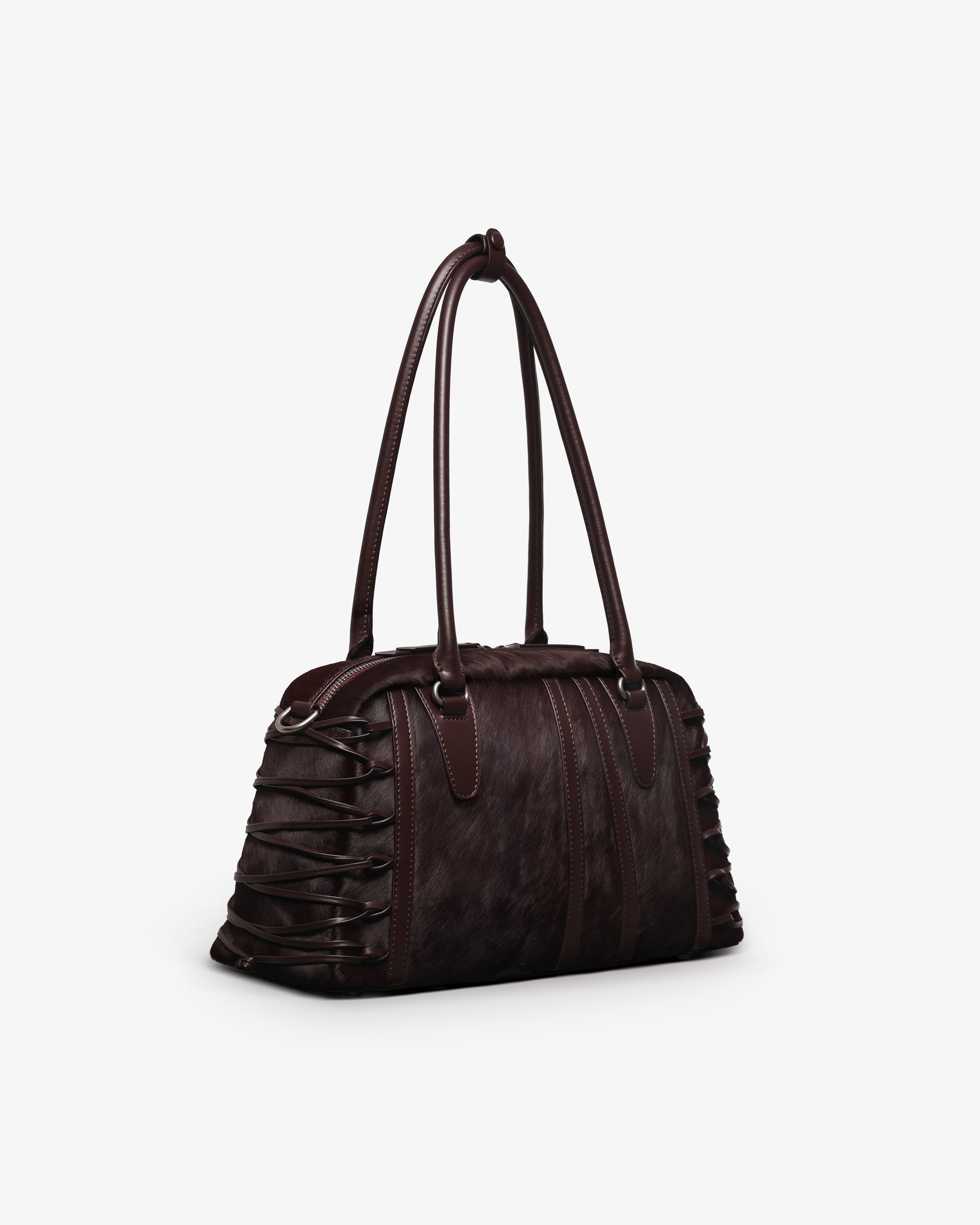 JING HÉ | Erya Bag "Anatomical" Bowling Bag – Premium Pony Hair & Top-Grain Leather in Burgundy