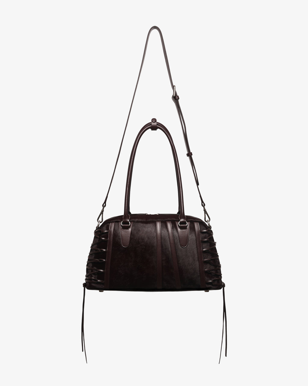 JING HÉ | Erya Bag "Anatomical" Bowling Bag – Premium Pony Hair & Top-Grain Leather in Burgundy